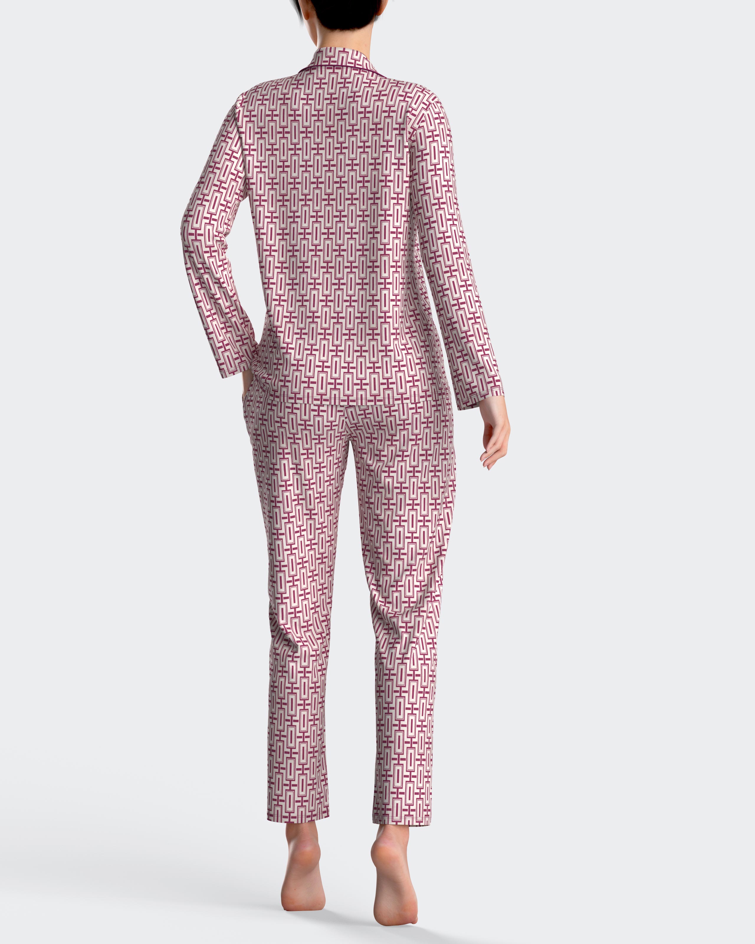 Pijama de mujer largo con botones en algodón modal - Impetus - Rosa / Blanco Rosa / Blanco-2