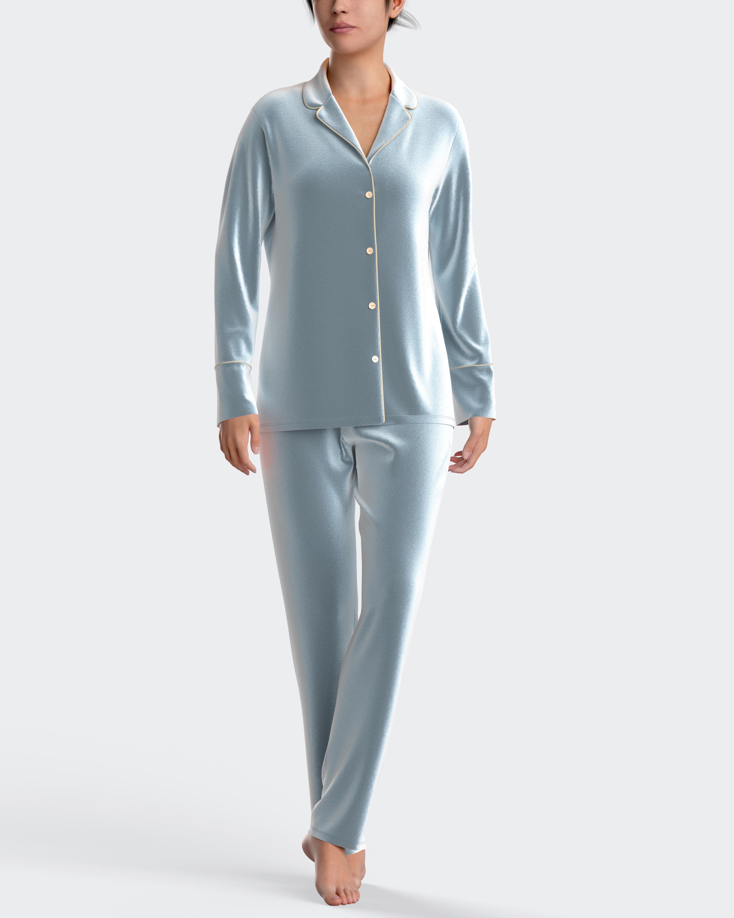 Pijama de mujer largo con botones en terciopelo - Impetus - Azul Azul-1