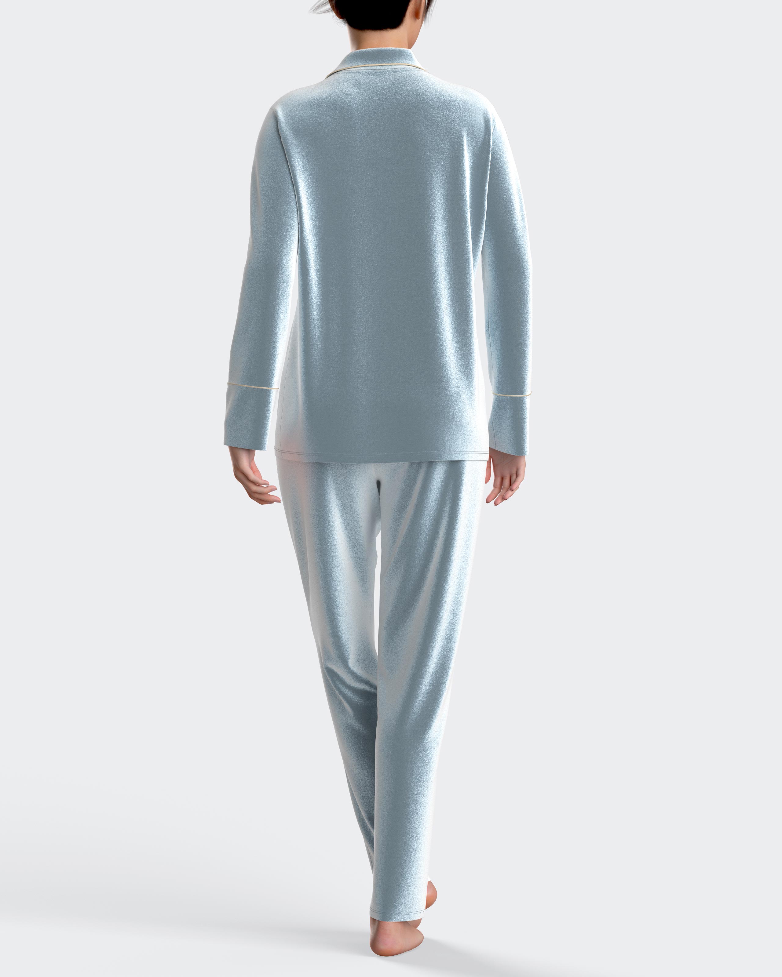 Pijama de mujer largo con botones en terciopelo - Impetus - Azul Azul-2