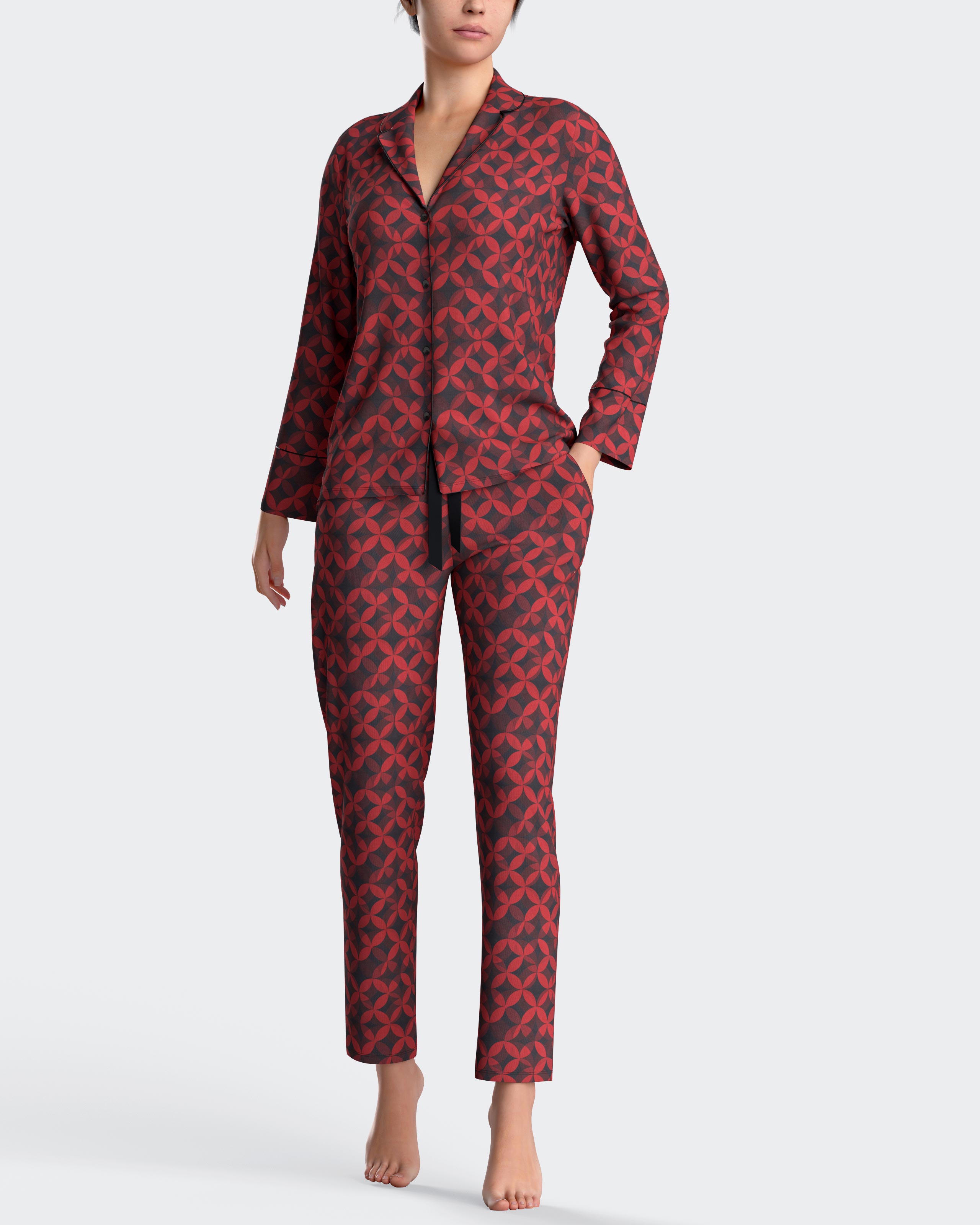 Pijama de mujer con botones estampado en rojos - Impetus - Rojo Rojo-1