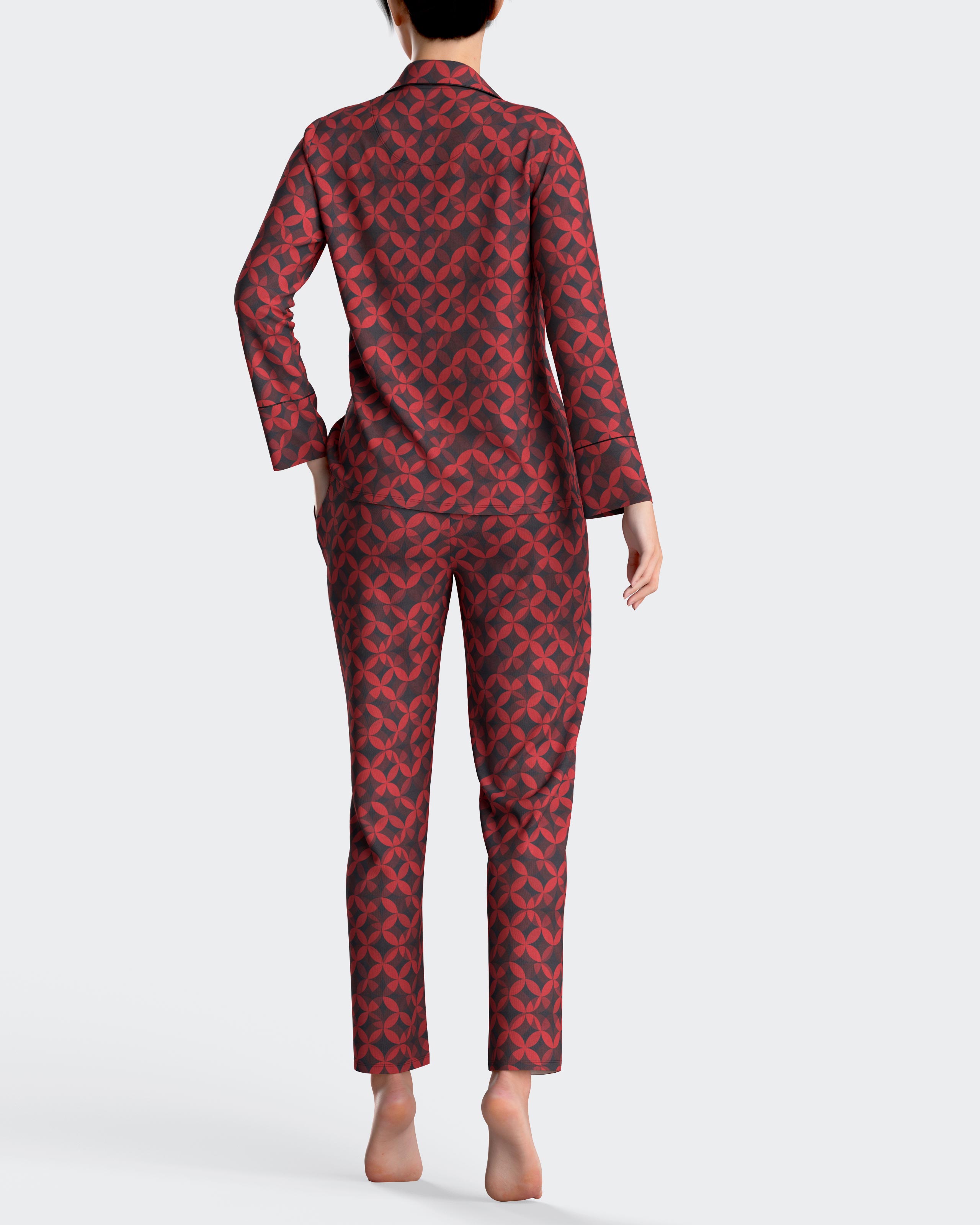 Pijama de mujer con botones estampado en rojos - Impetus - Rojo Rojo-2