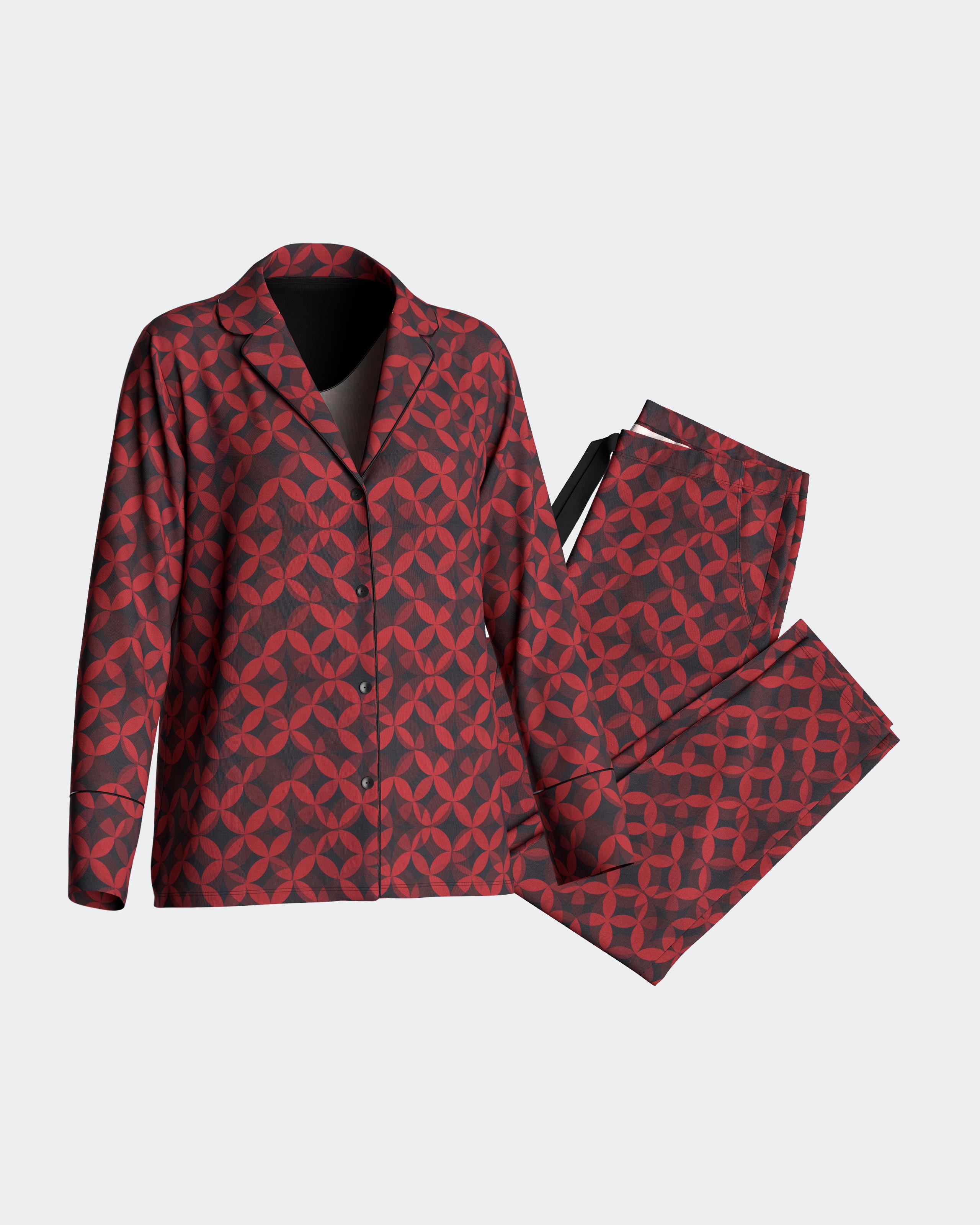 Pijama de mujer con botones estampado en rojos - Impetus - Rojo Rojo-4