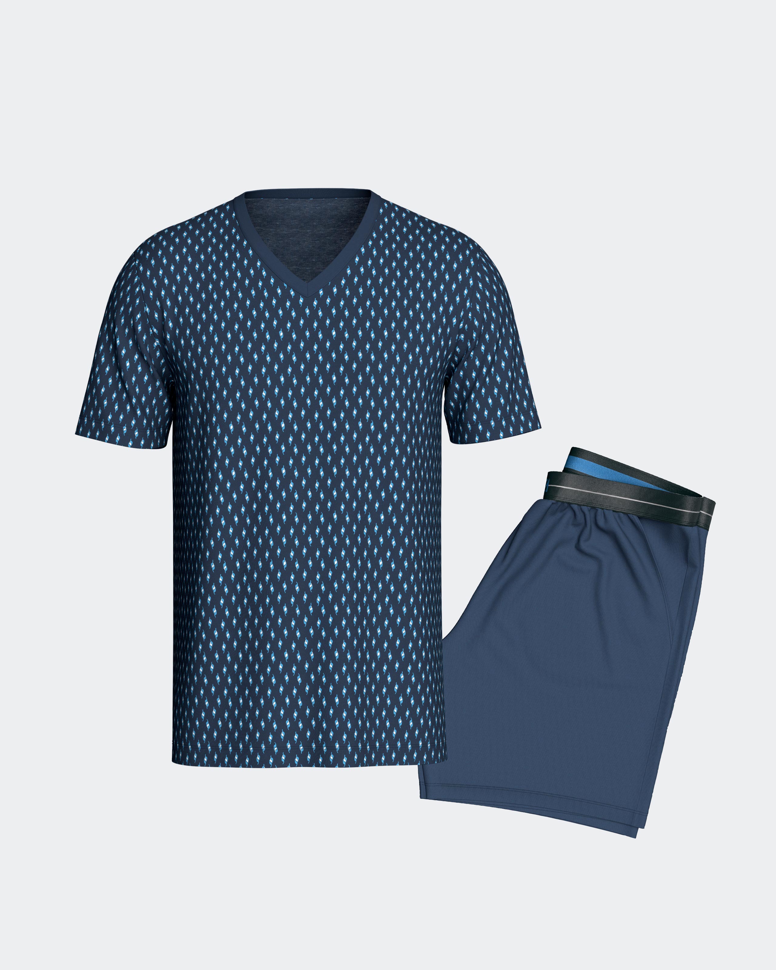 Pijama corto de hombre en algodón - Impetus - Azul Azul-4