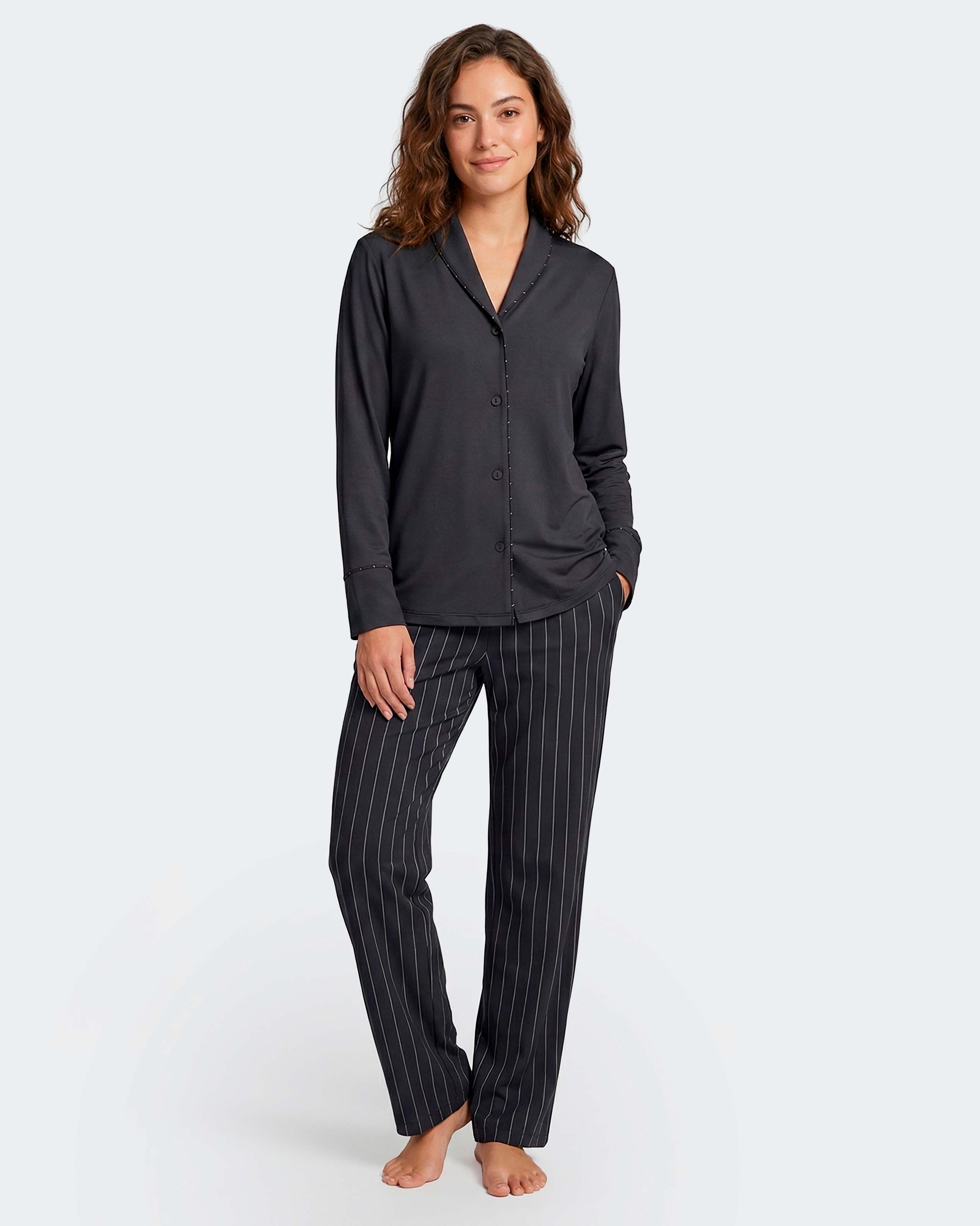 Pijama comprido de mujer en algodón modal - Impetus - Azul marino Azul marino-2