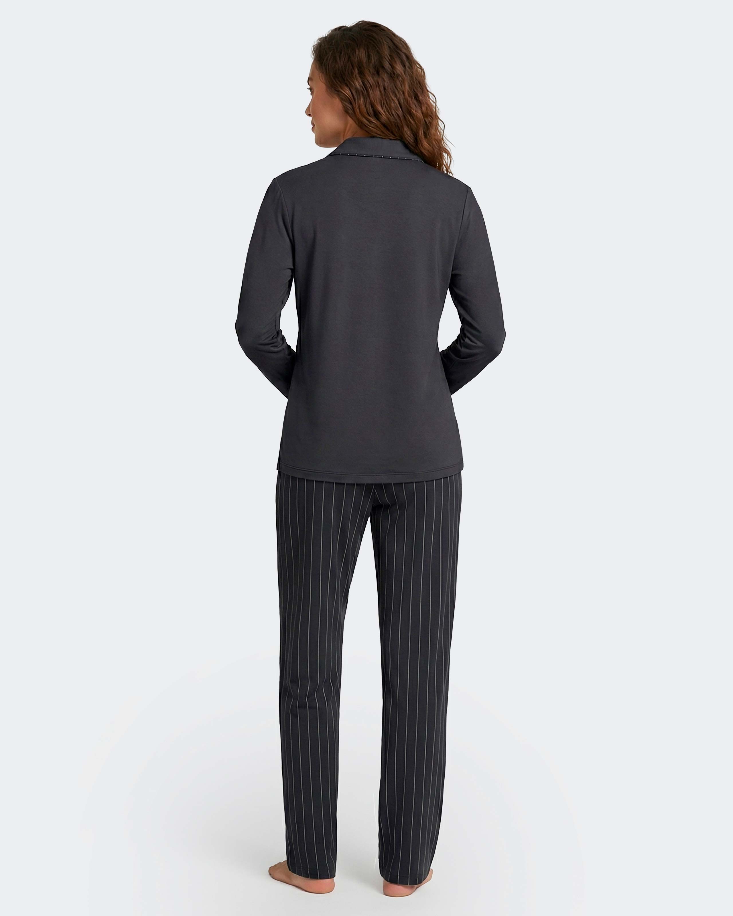 Pijama comprido de mujer en algodón modal - Impetus - Azul marino Azul marino-3