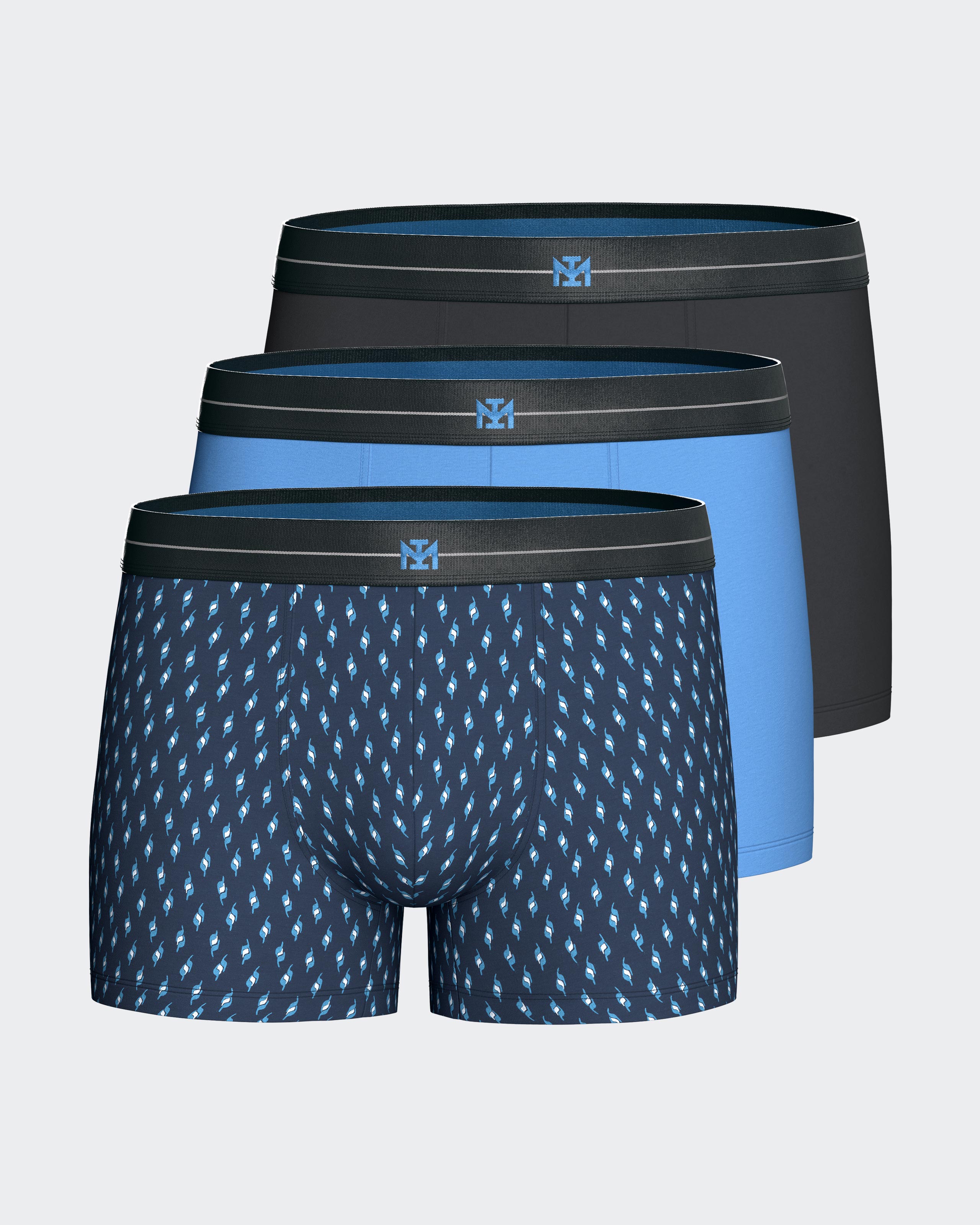Tripack de bóxer de hombre de algodón. - Impetus - Azul claro / Azul marino Azul claro / Azul marino-3