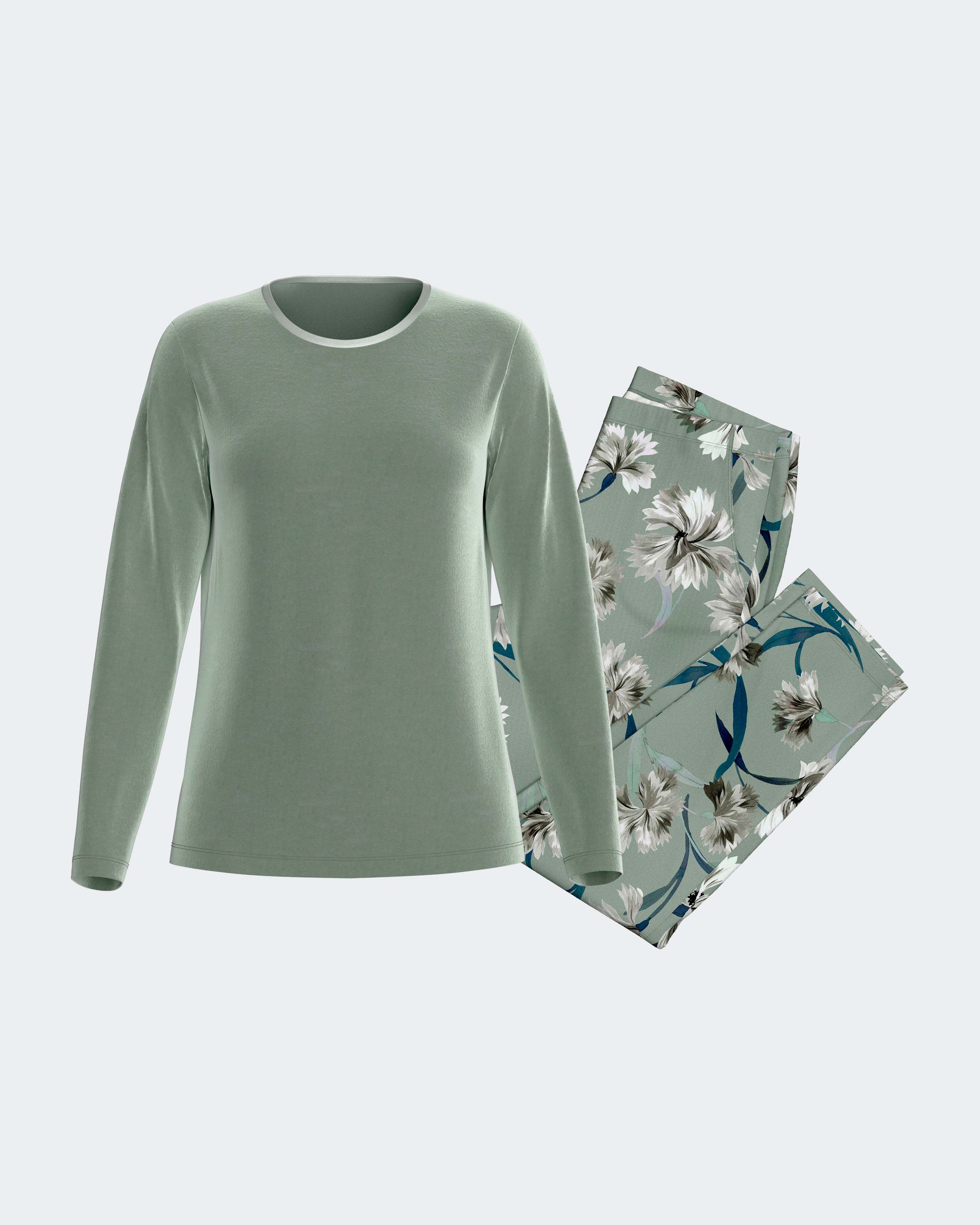 Imagen 0 de Pijama cardado de mujer en algodón modal Verde Agua