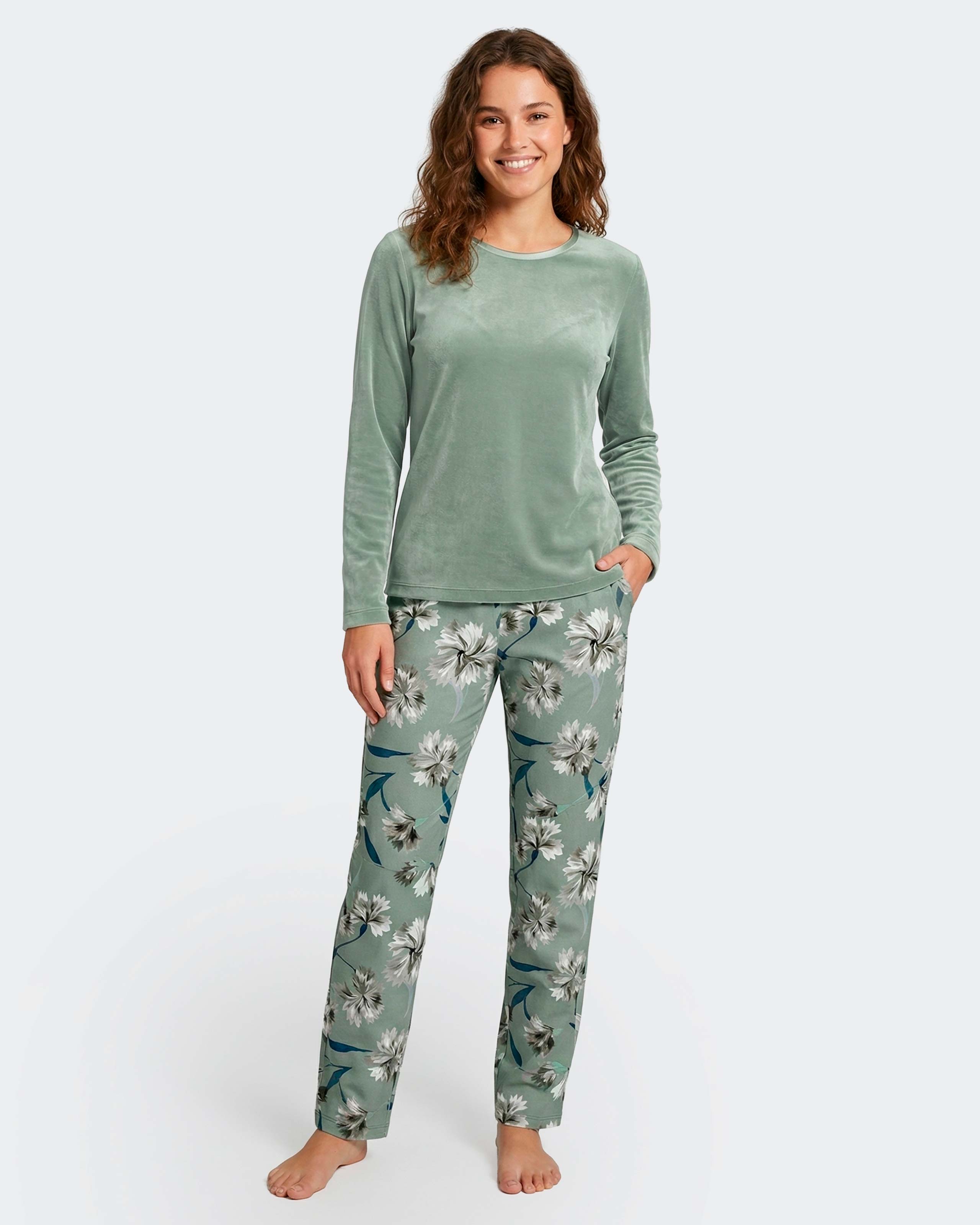 Pijama cardado de mujer en algodón modal - Impetus - Verde Agua Verde Agua-3