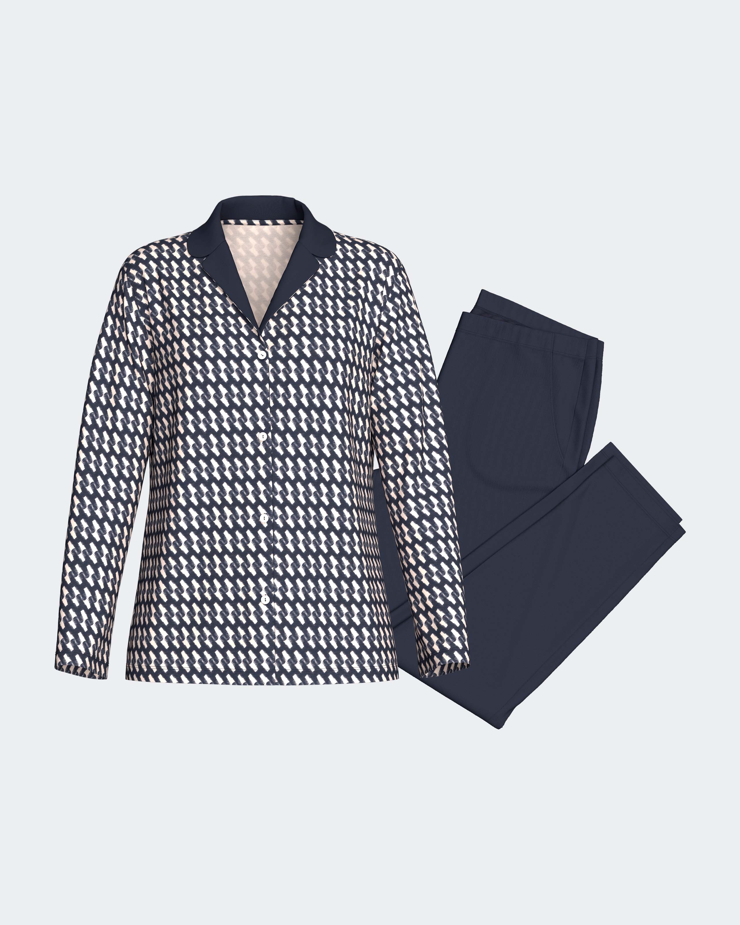Pijama cardado de mujer en algodón - Impetus - Azul oscuro Azul oscuro-1