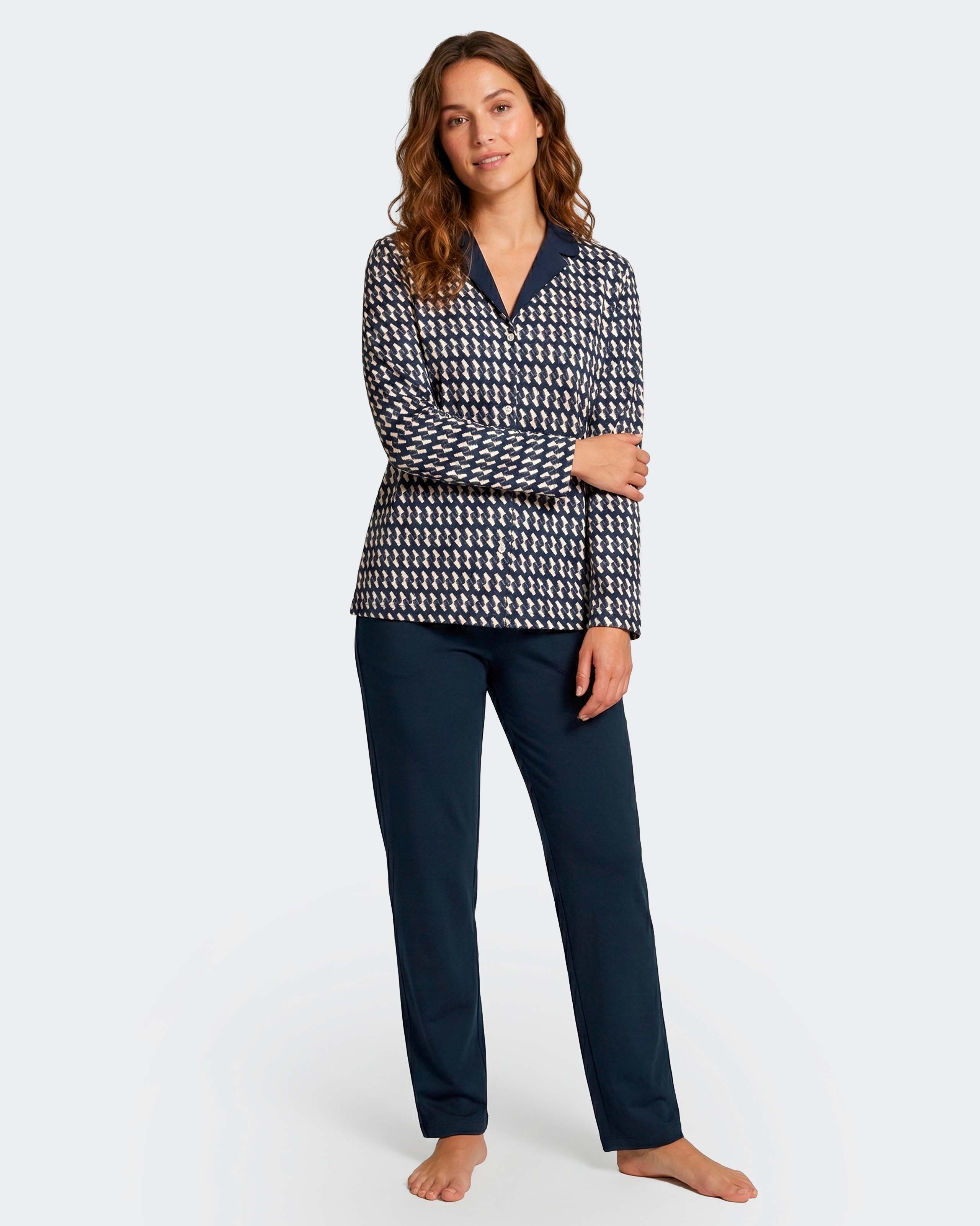 Pijama cardado de mujer en algodón - Impetus - Azul oscuro Azul oscuro-3