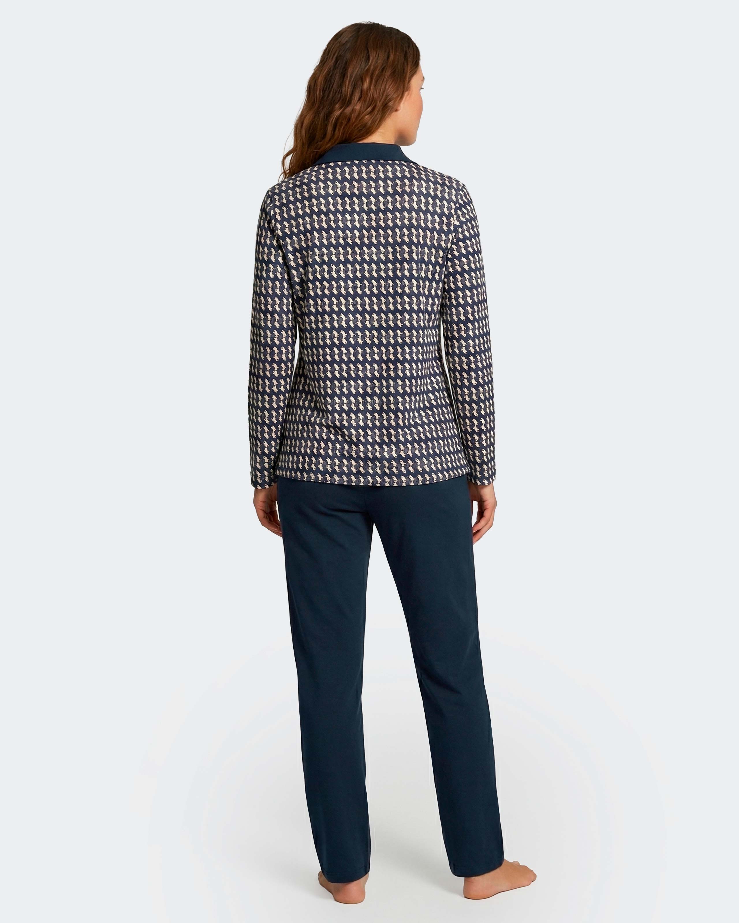 Pijama cardado de mujer en algodón - Impetus - Azul oscuro Azul oscuro-4