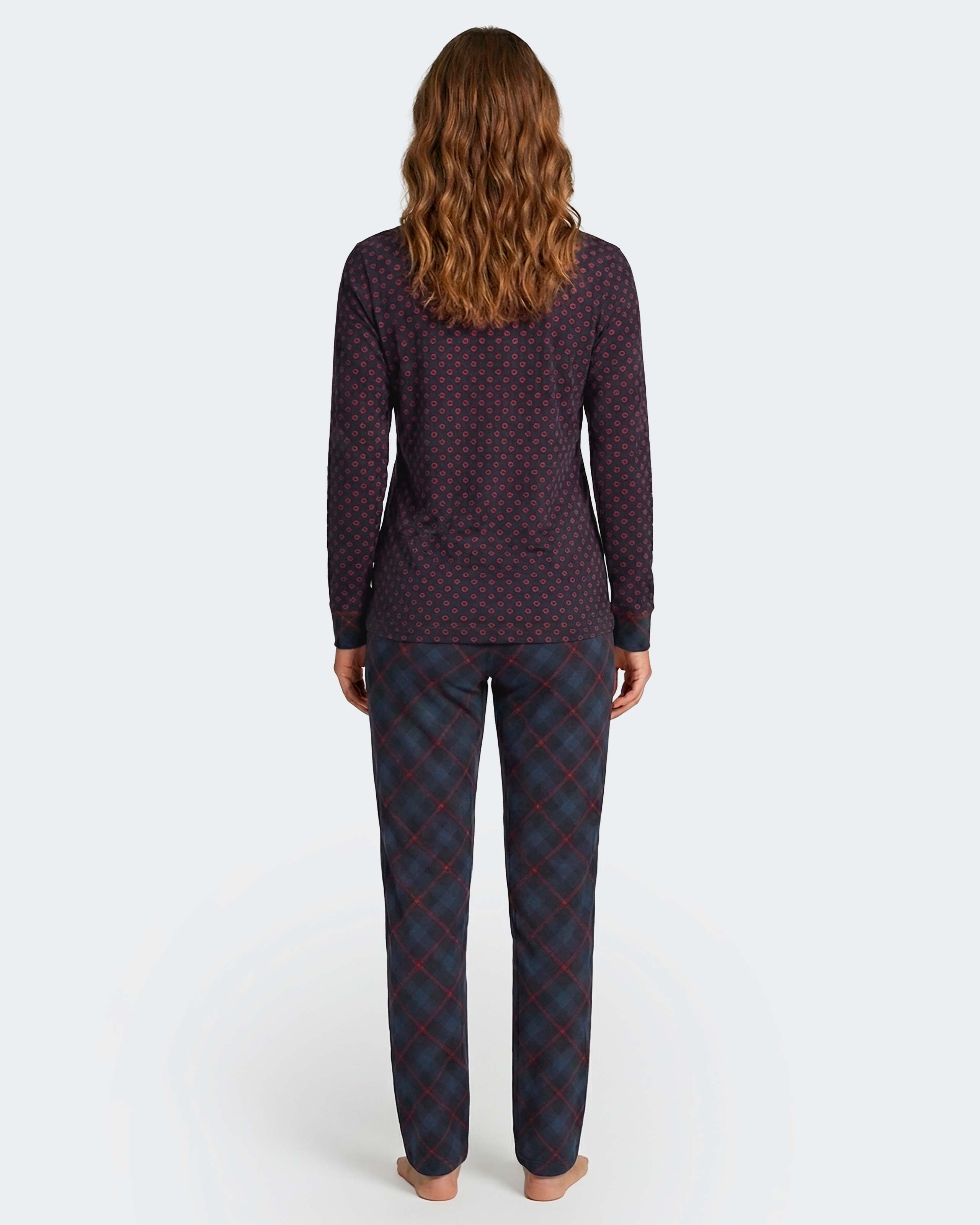 Pijama cardado de mujer en algodón modal - Impetus - Azul oscuro Azul oscuro-3