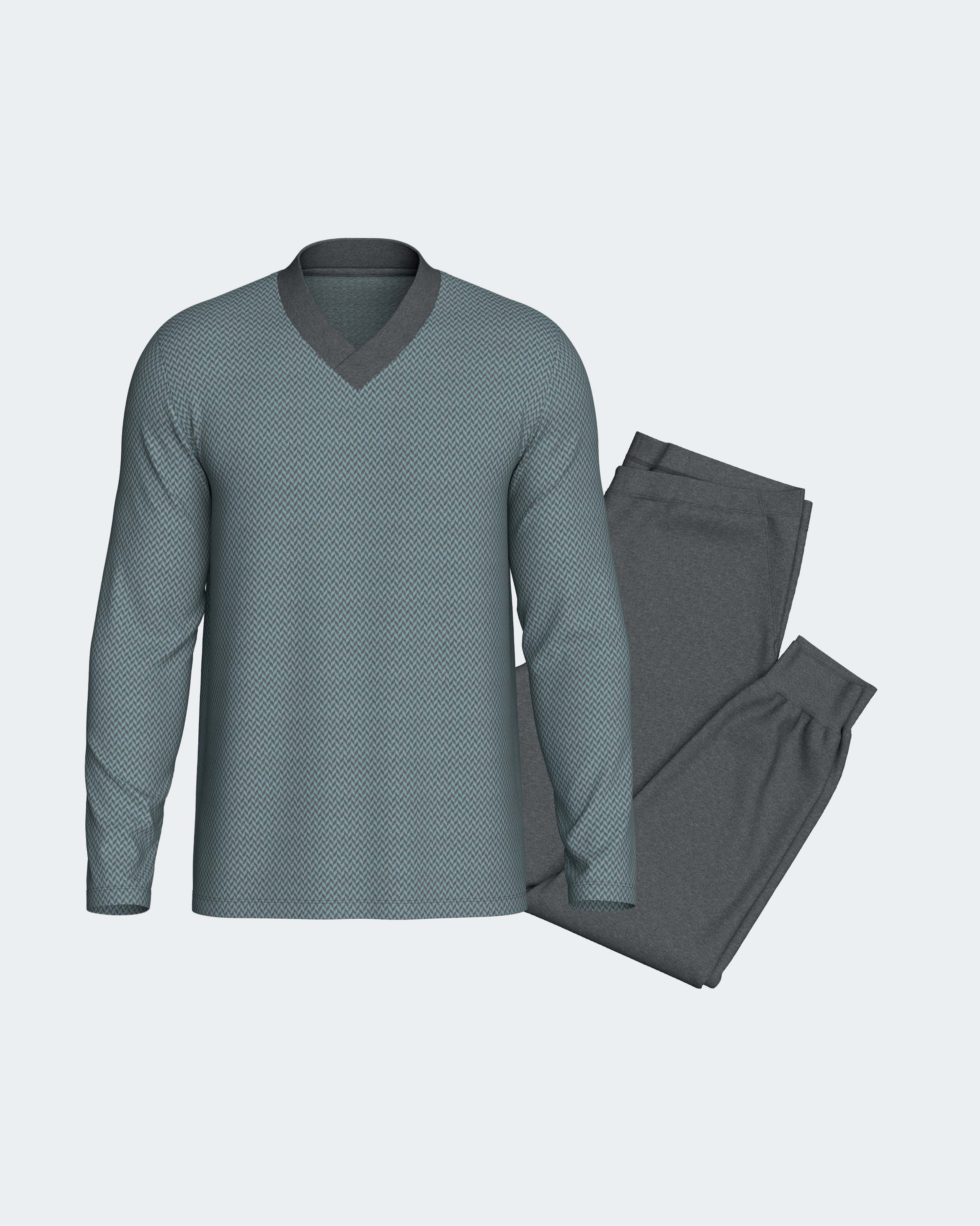 Imagen 1 de Pijama largo de hombre en algodón Verde azulado