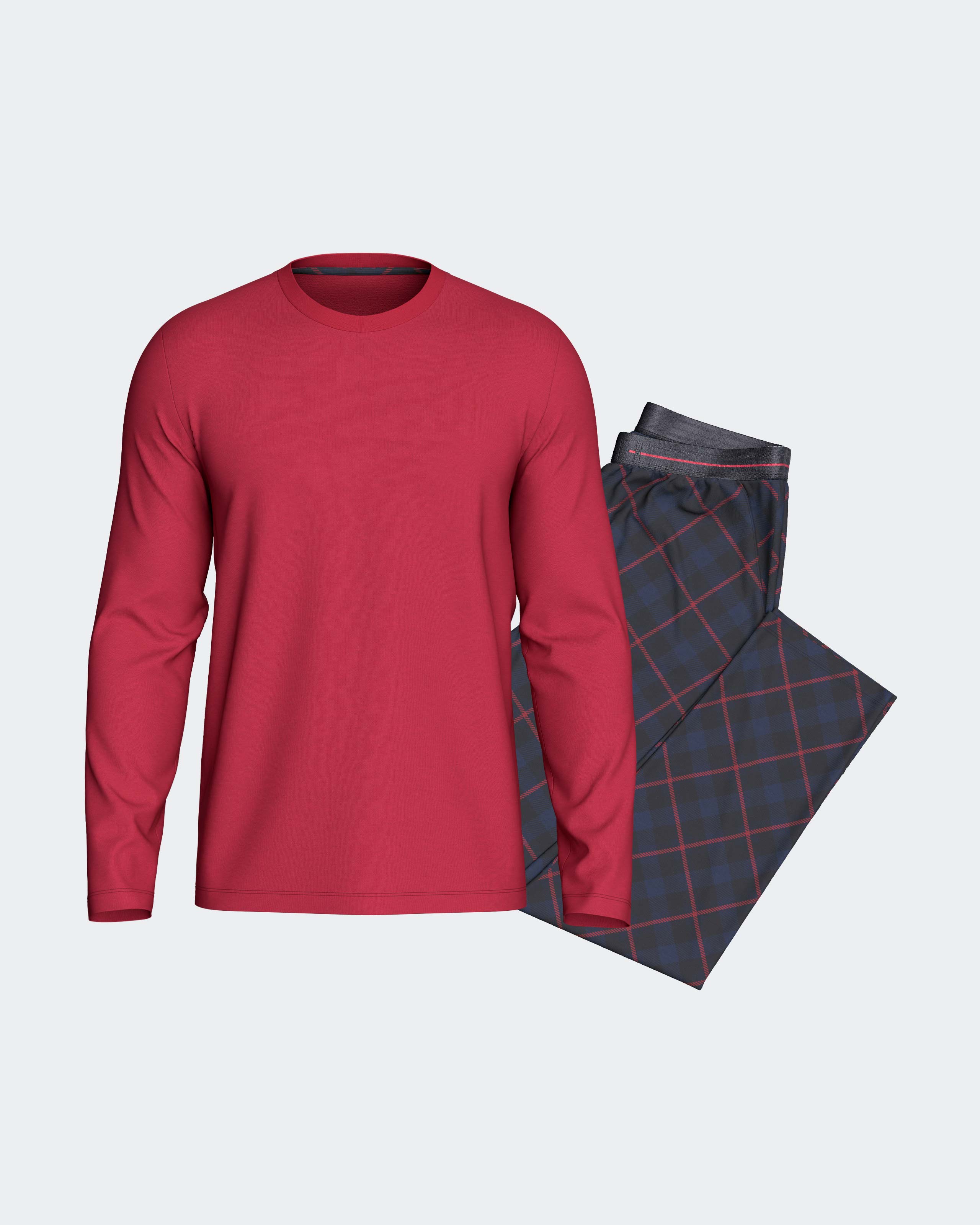 Imagen 1 de Pijama largo de hombre en algodón modal Rojo / Azul marino