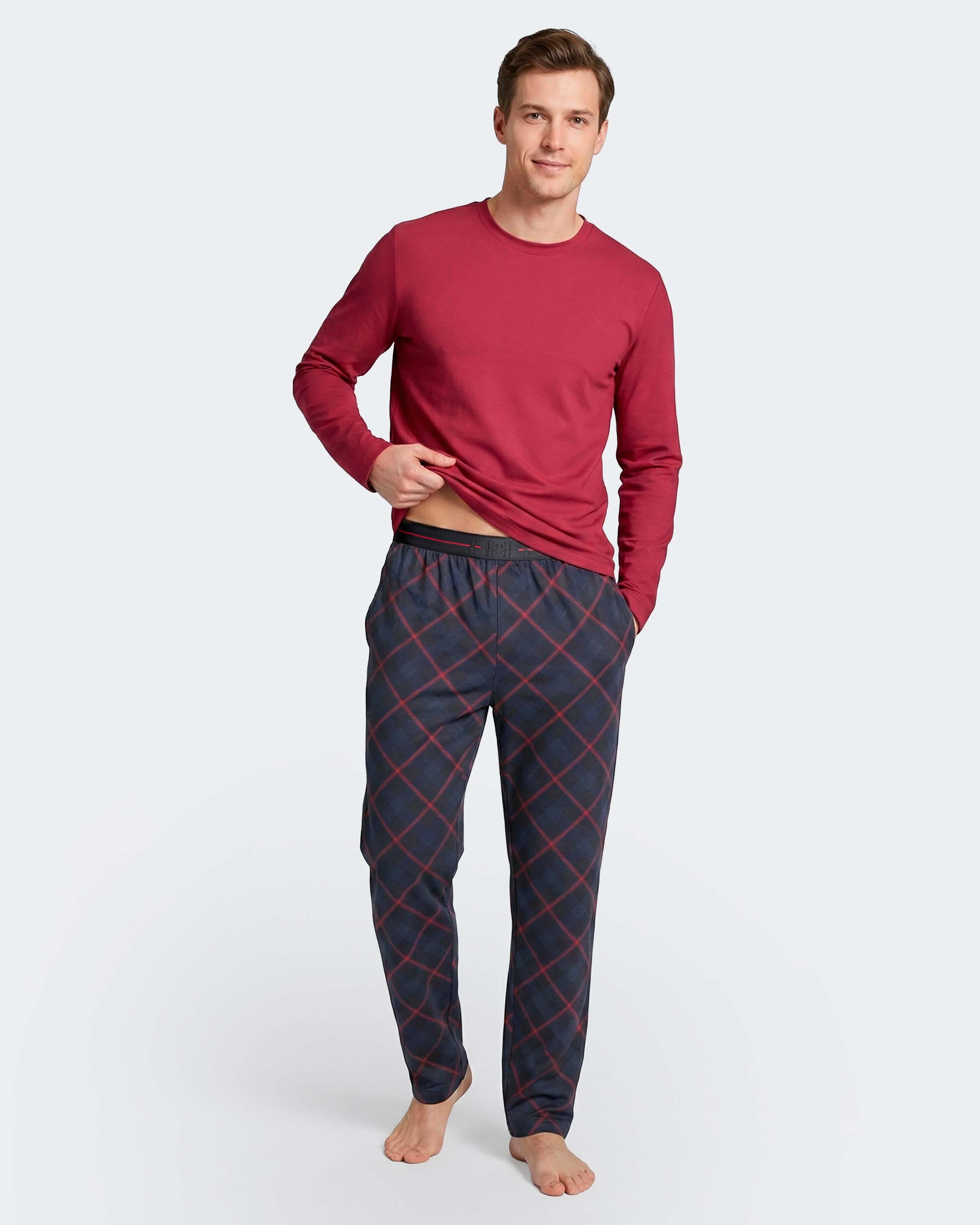 Imagen 2 de Pijama largo de hombre en algodón modal - Impetus - Rojo / Azul marino Rojo / Azul marino