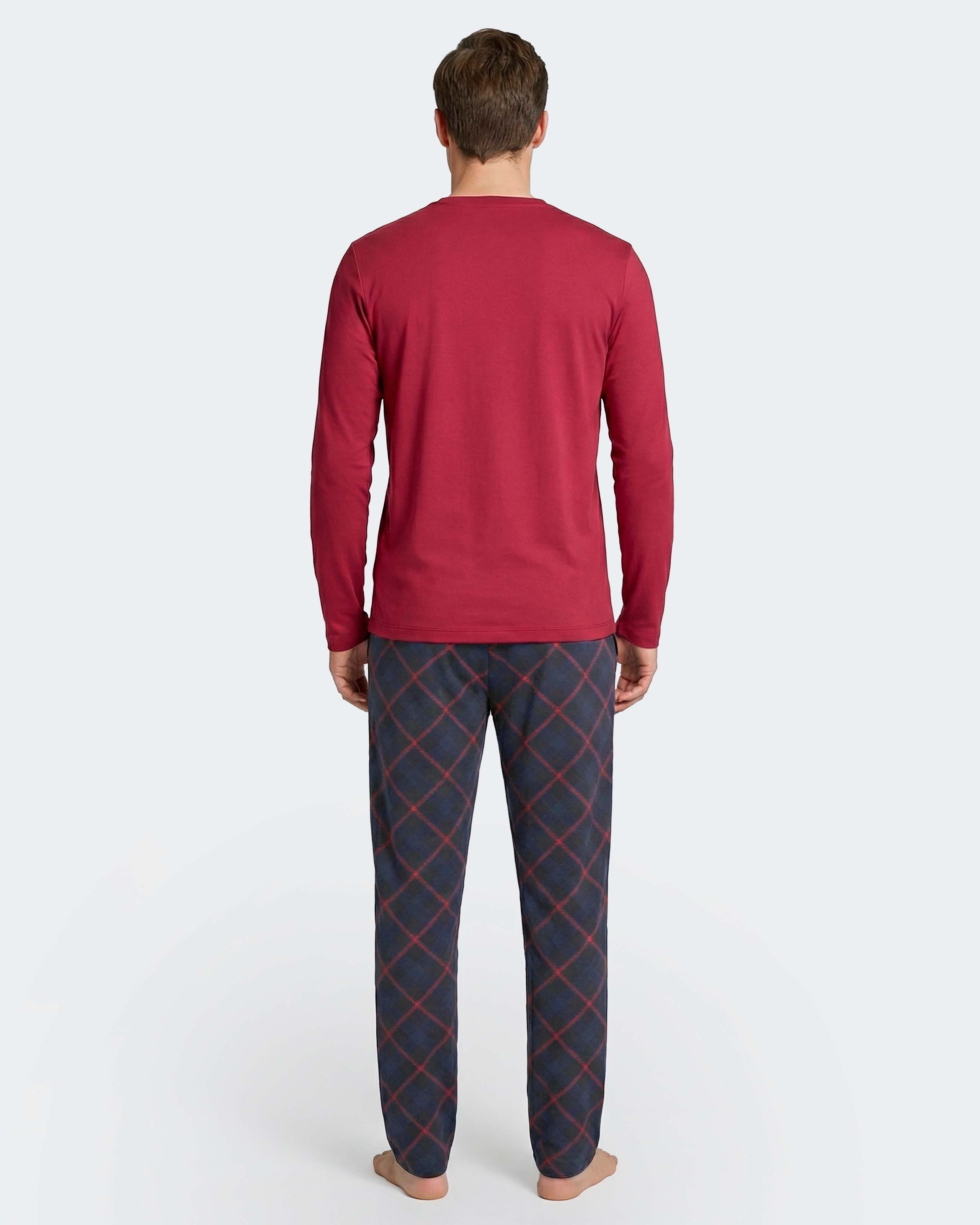 Imagen 3 de Pijama largo de hombre en algodón modal - Impetus - Rojo / Azul marino Rojo / Azul marino