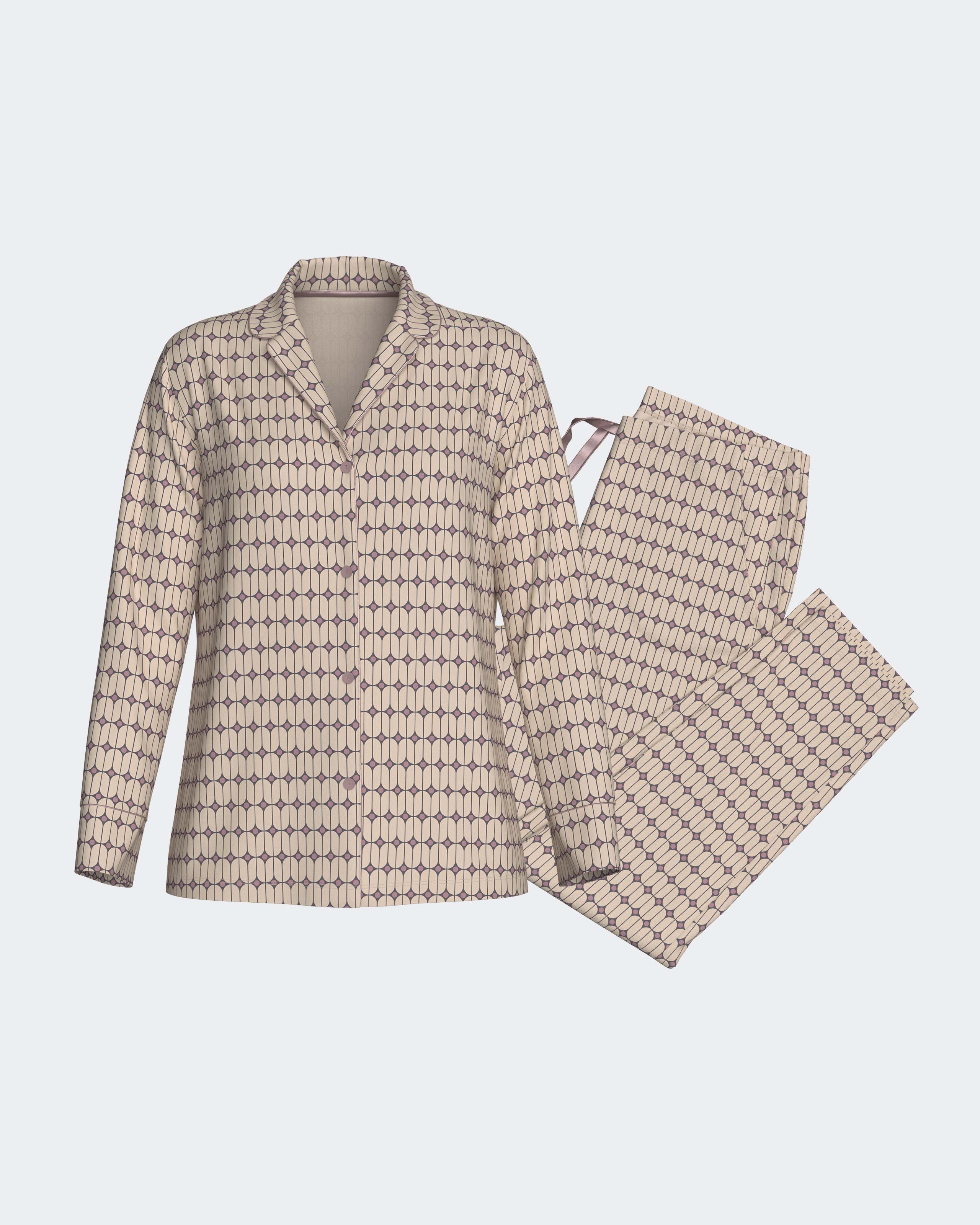 Pijama cardado de mujer en modal - Impetus - Beige Beige-1