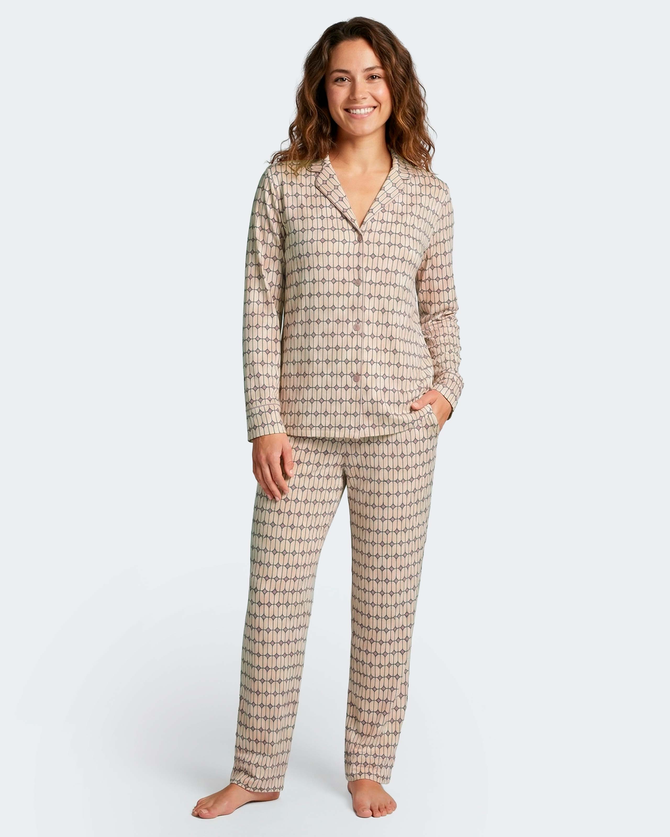 Pijama cardado de mujer en modal - Impetus - Beige Beige-2