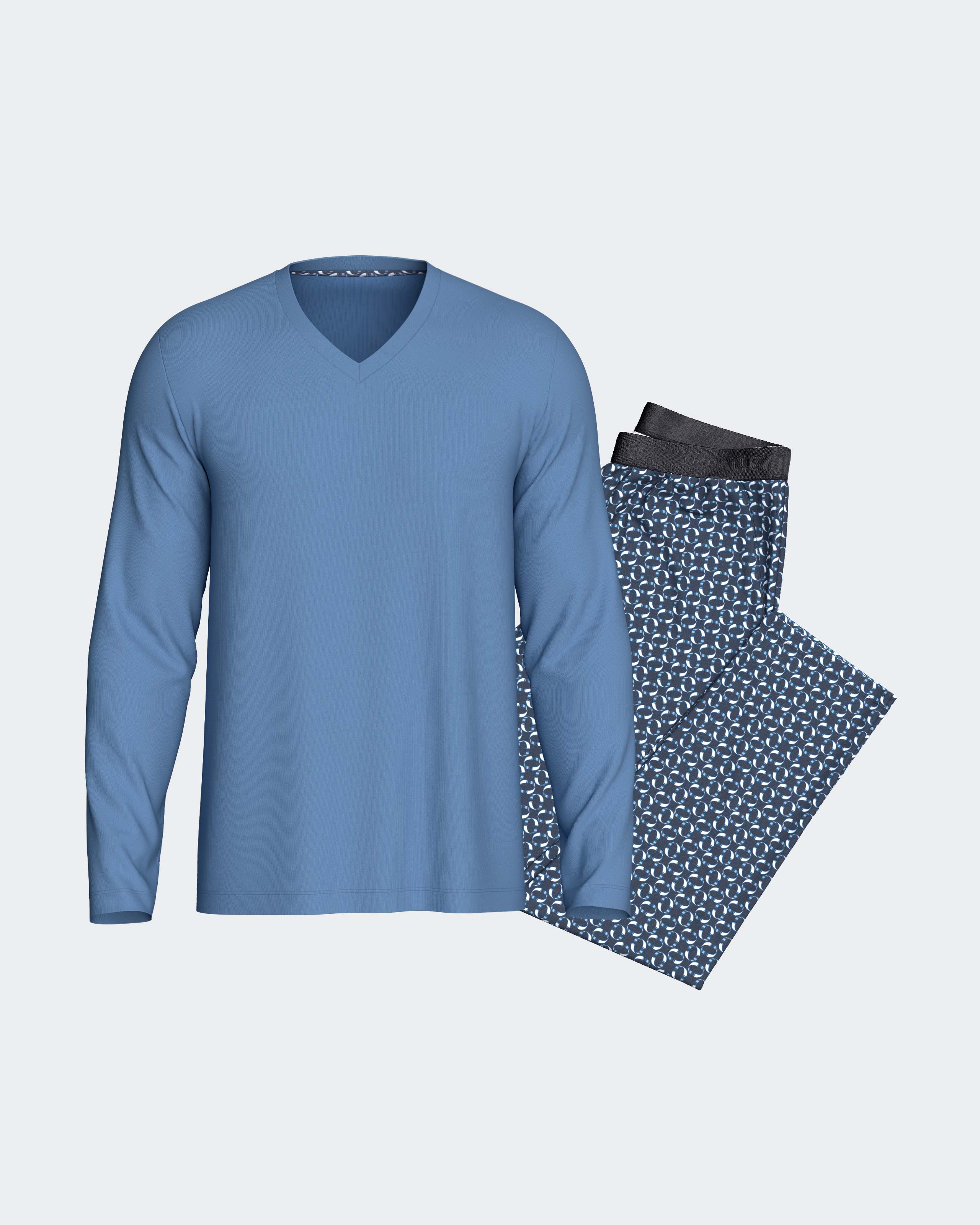 Imagen 1 de Pijama cardado de hombre en modal Azul / Blanco