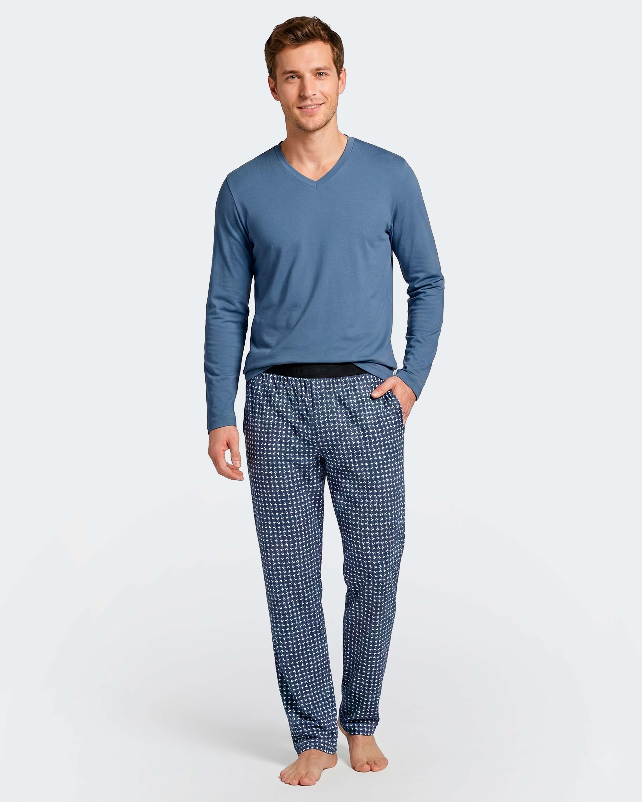 Imagen 2 de Pijama cardado de hombre en modal - Impetus - Azul / Blanco Azul / Blanco