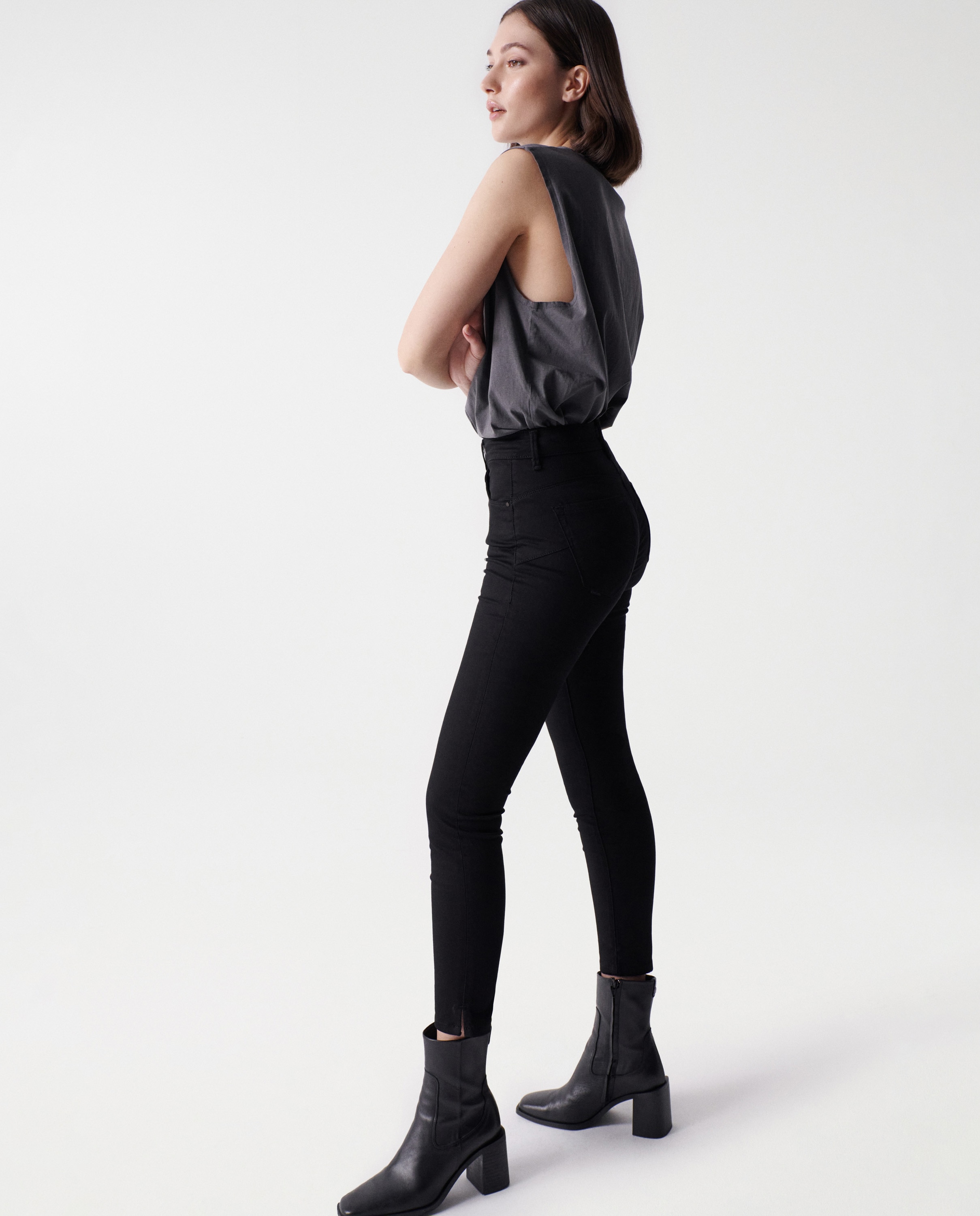 Vaqueros faith push in cropped skinny de mujer - Salsa Jeans - Negro Negro-2