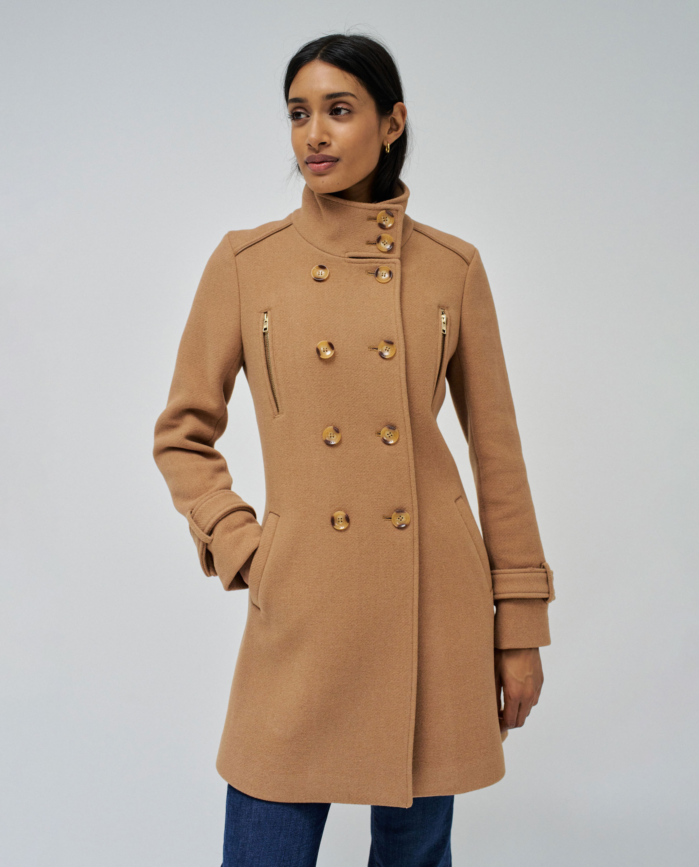 Abrigo de paño de mujer Grace con cuello alto - Salsa Jeans - Camel Camel-1