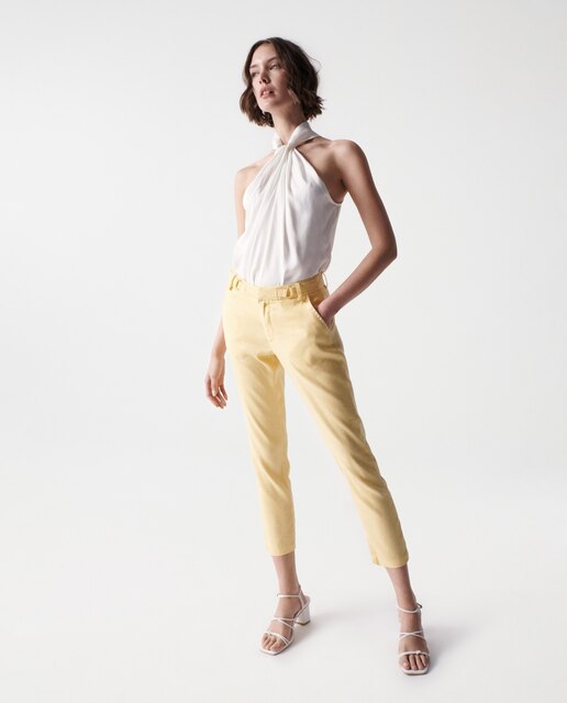 Pantalón pitillo de mujer slim tipo chino cropped