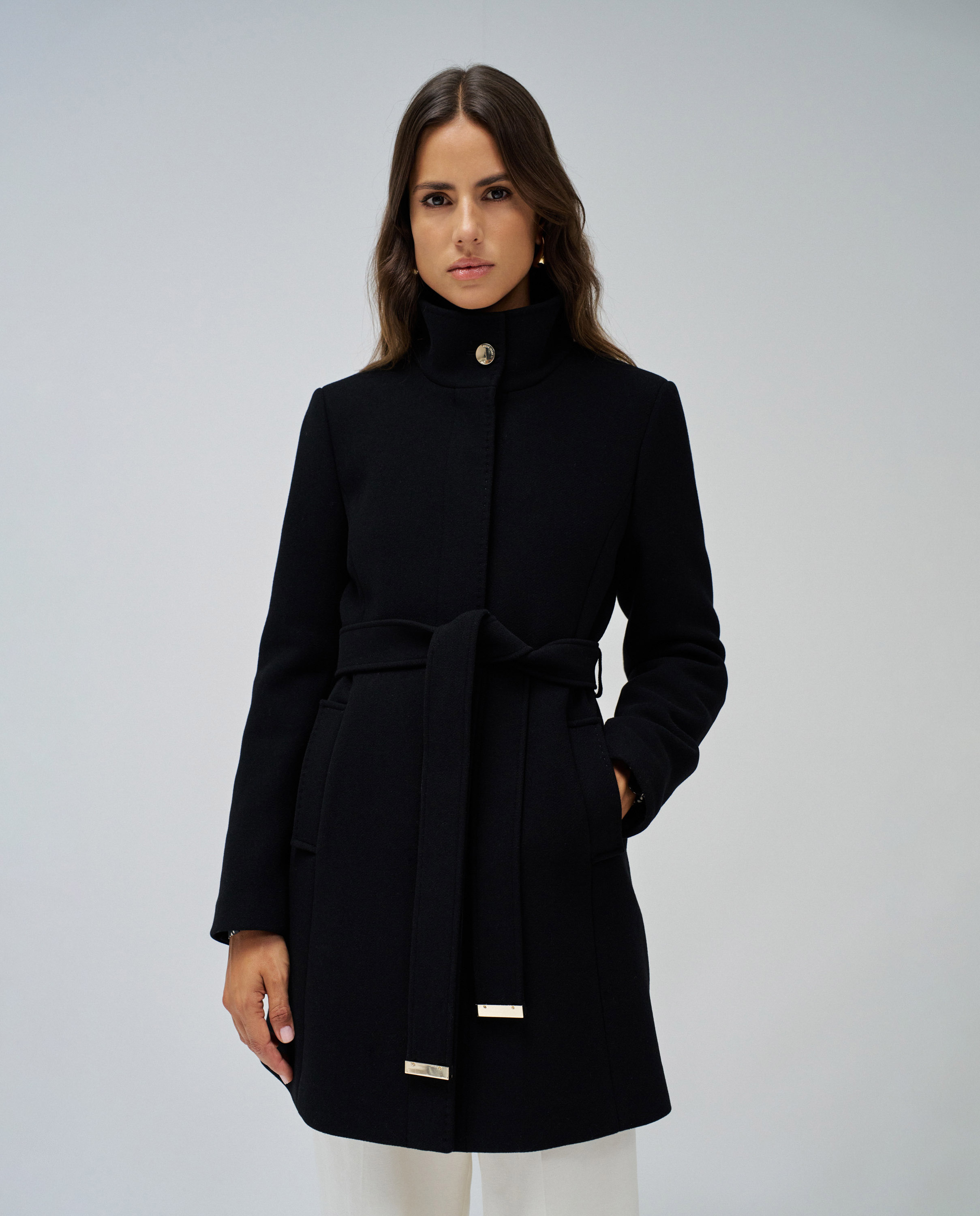 Abrigo de paño grace con cinturón de mujer - Salsa Jeans - Negro Negro-1