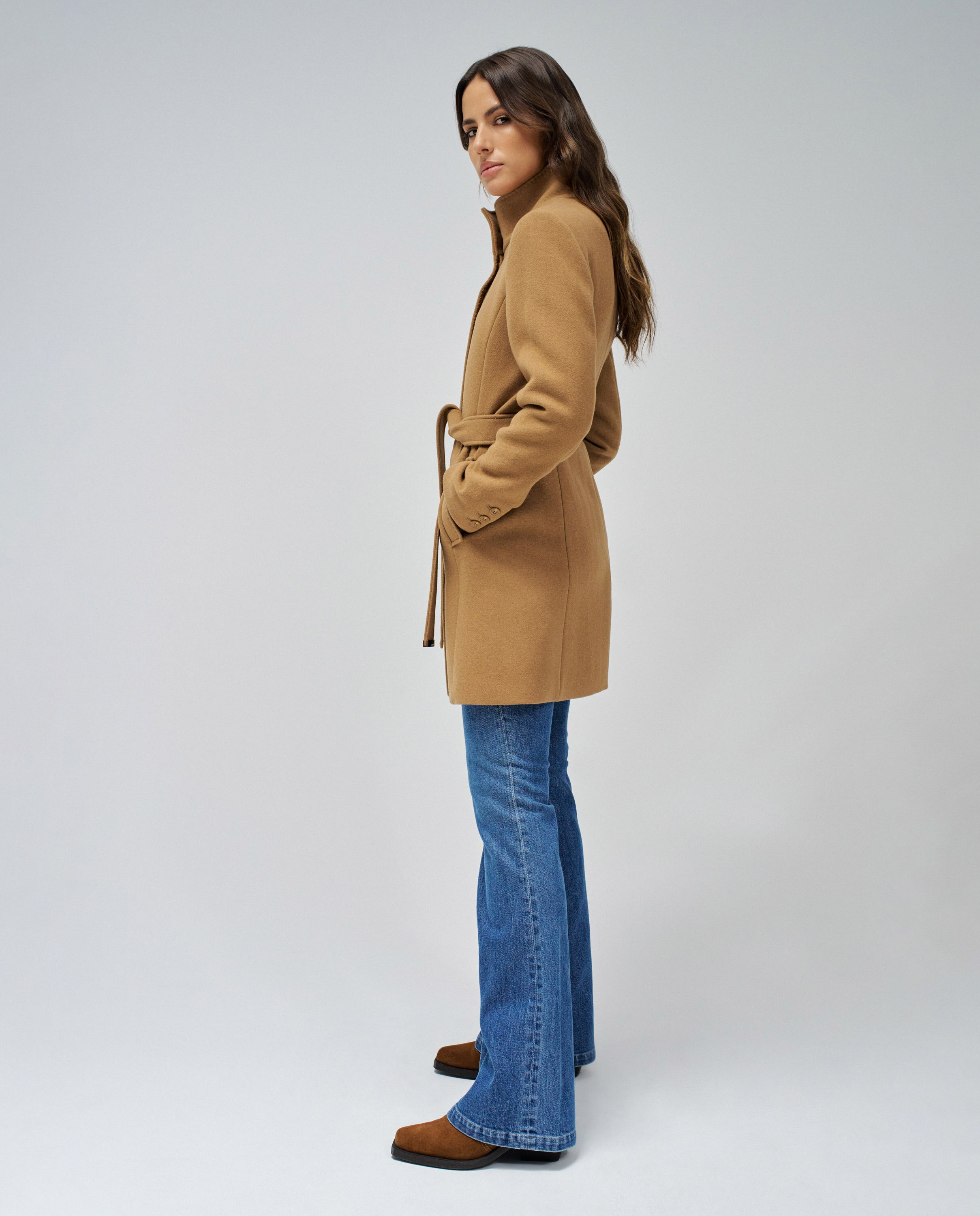 Abrigo de paño grace con cinturón de mujer - Salsa Jeans - Beige Beige-2