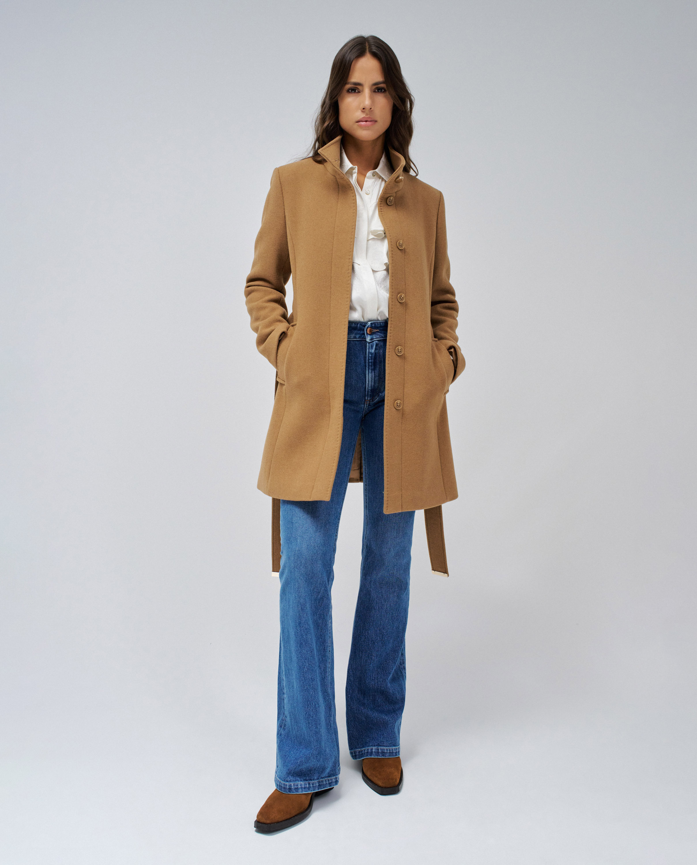 Abrigo de paño grace con cinturón de mujer - Salsa Jeans - Beige Beige-5