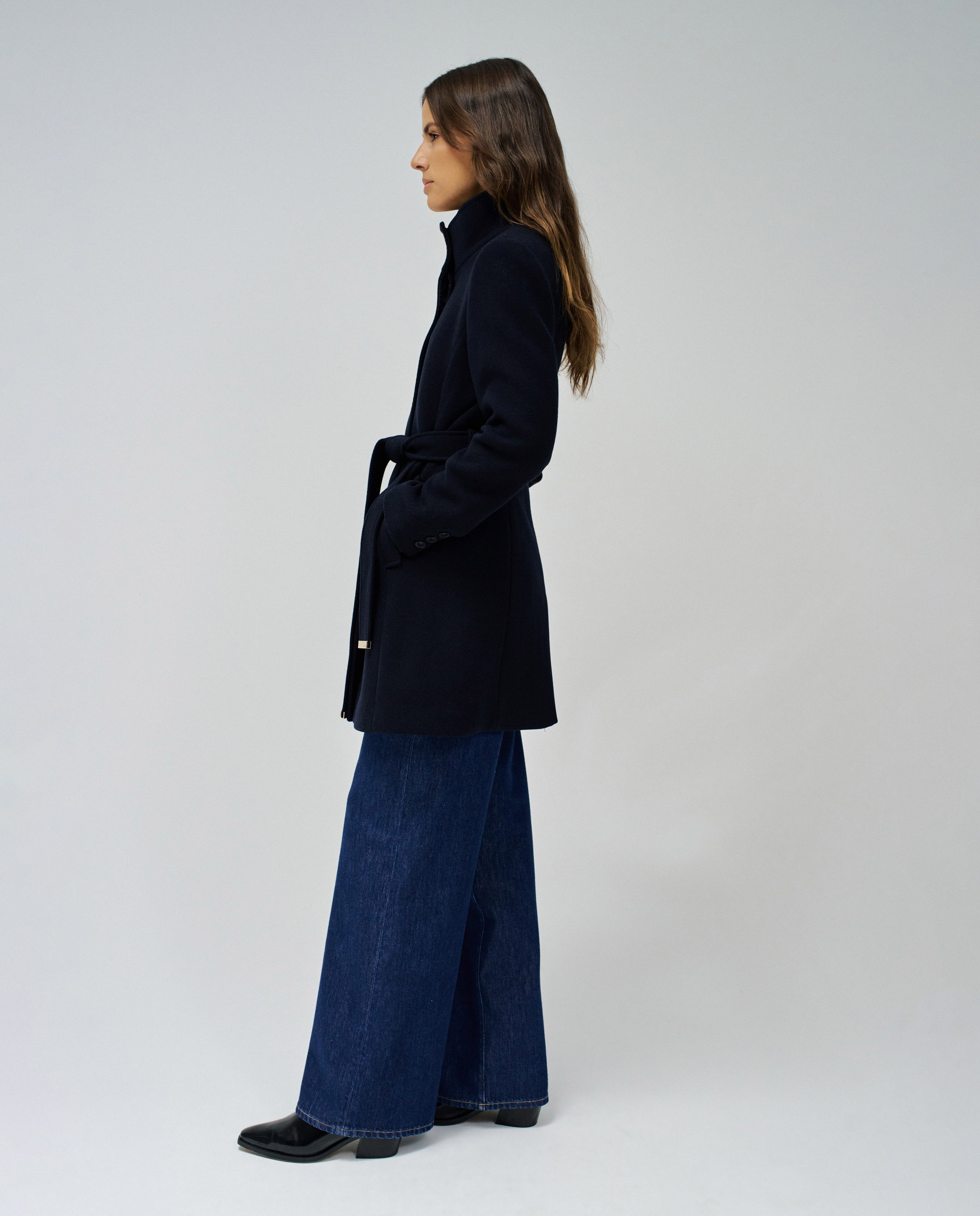 Abrigo de paño grace con cinturón de mujer - Salsa Jeans - Azul Azul-2
