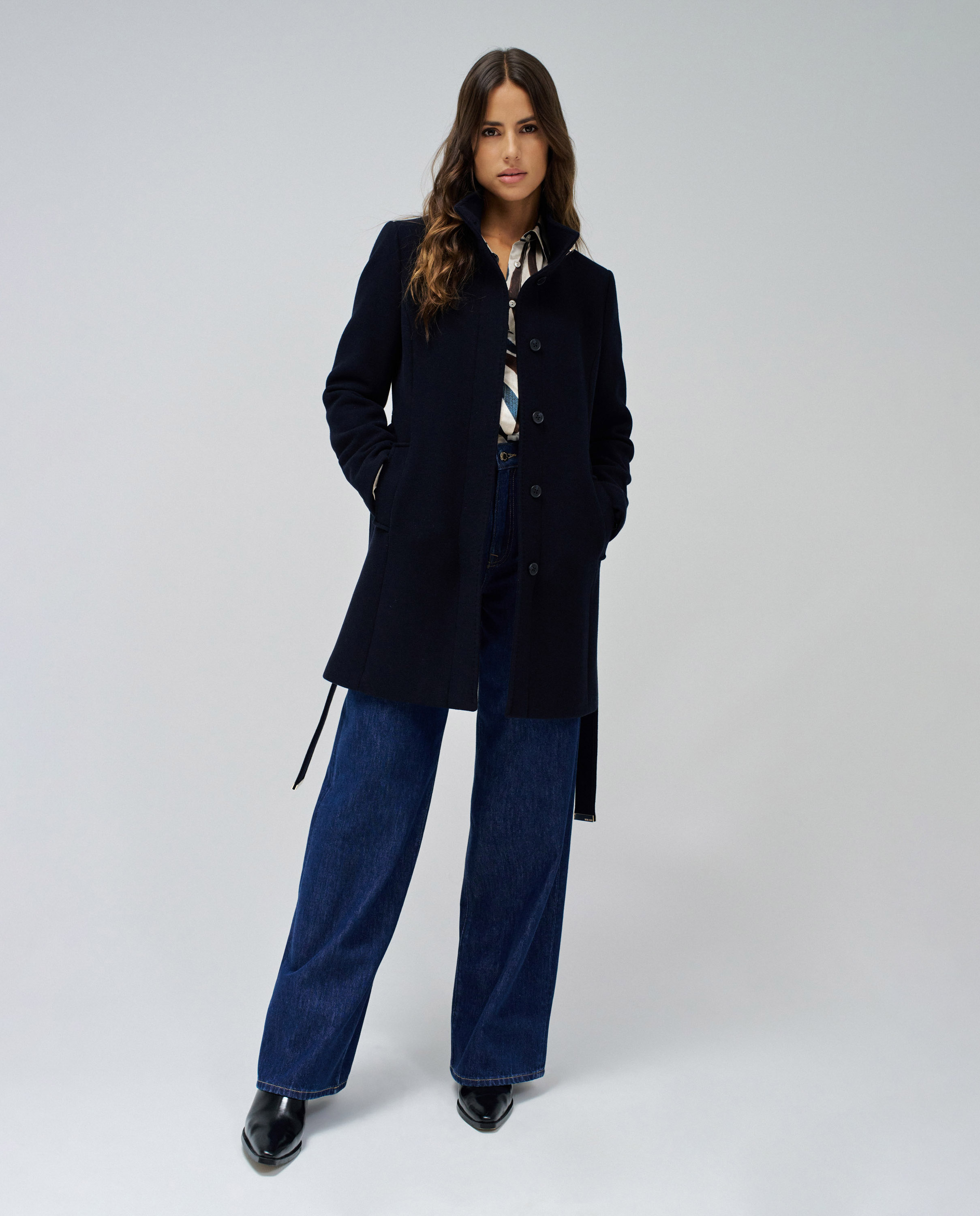 Abrigo de paño grace con cinturón de mujer - Salsa Jeans - Azul Azul-5