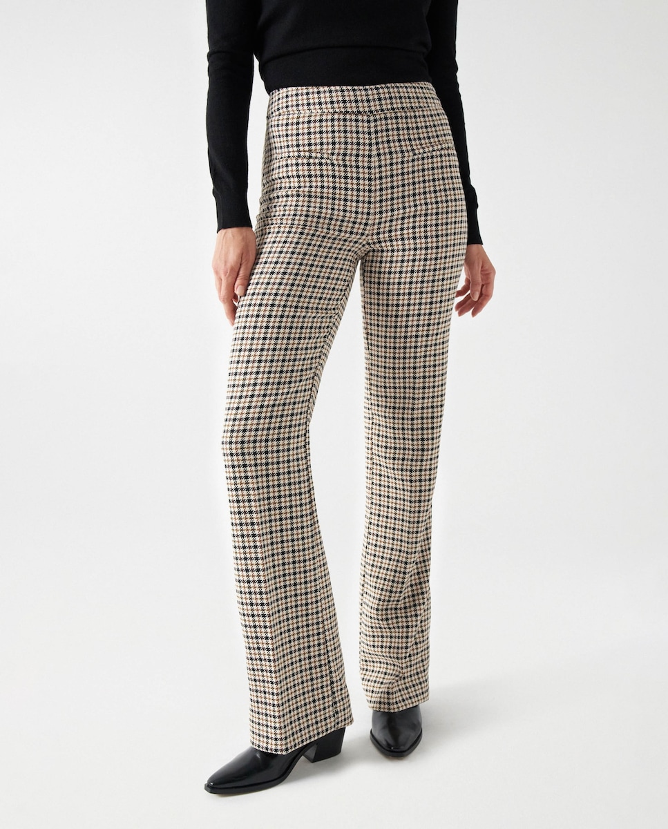 Pantalón recto de mujer a cuadros de tiro alto · Salsa Jeans · El