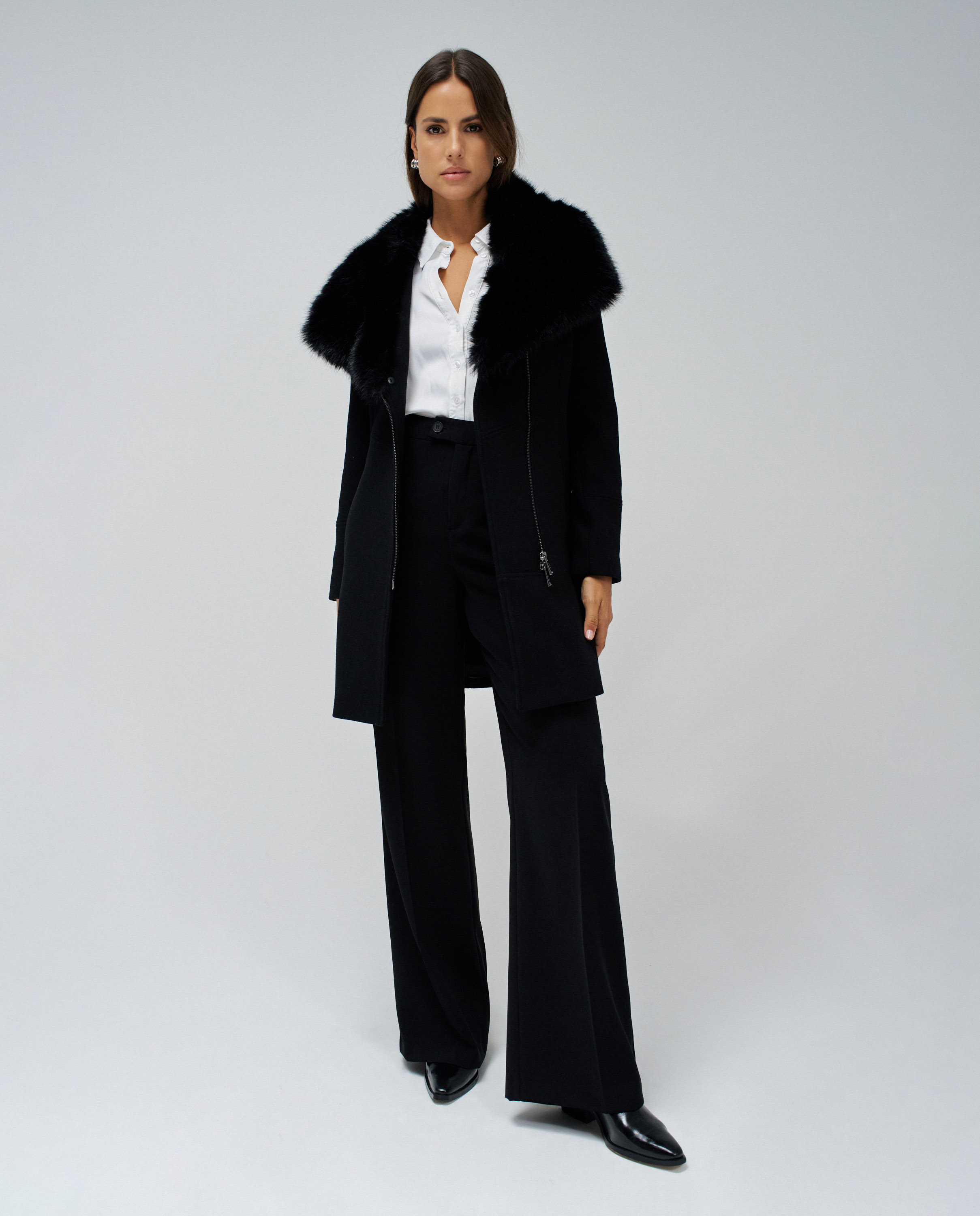 Abrigo de lana grace con pelo de mujer - Salsa Jeans - Negro Negro-5