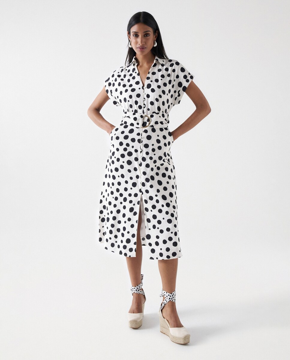 Lunares Blancos Mango Vestido Midi Lunares Vestido Midi Vestido