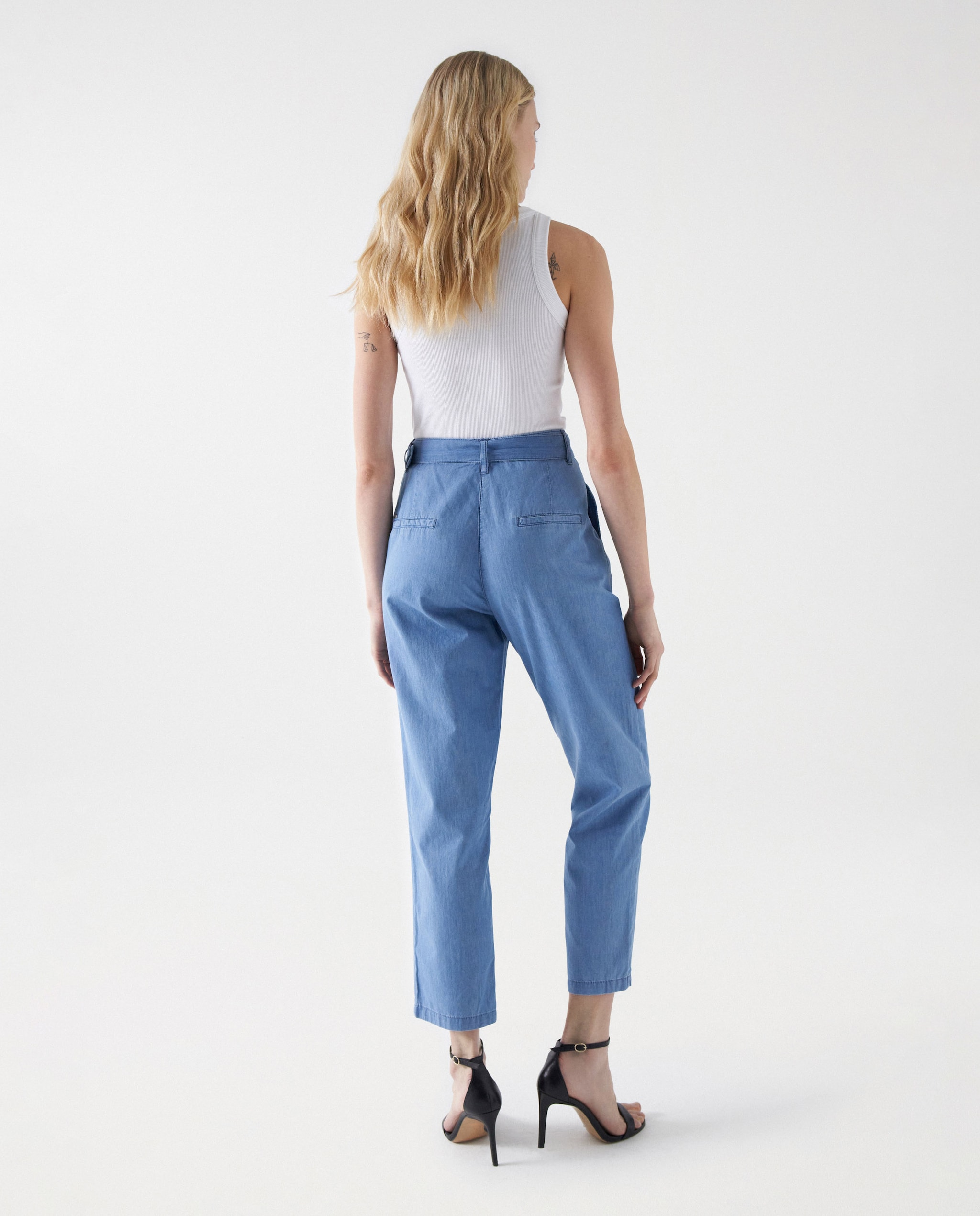 Pantalón recto de mujer tipo chino cropped slim en lightdenim - Salsa Jeans - Azul Azul-3
