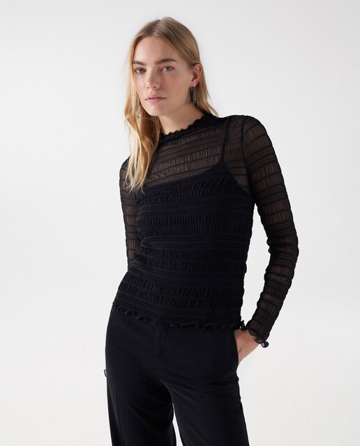 Imagen 0 de Camiseta de mujer de manga larga con transparencia
