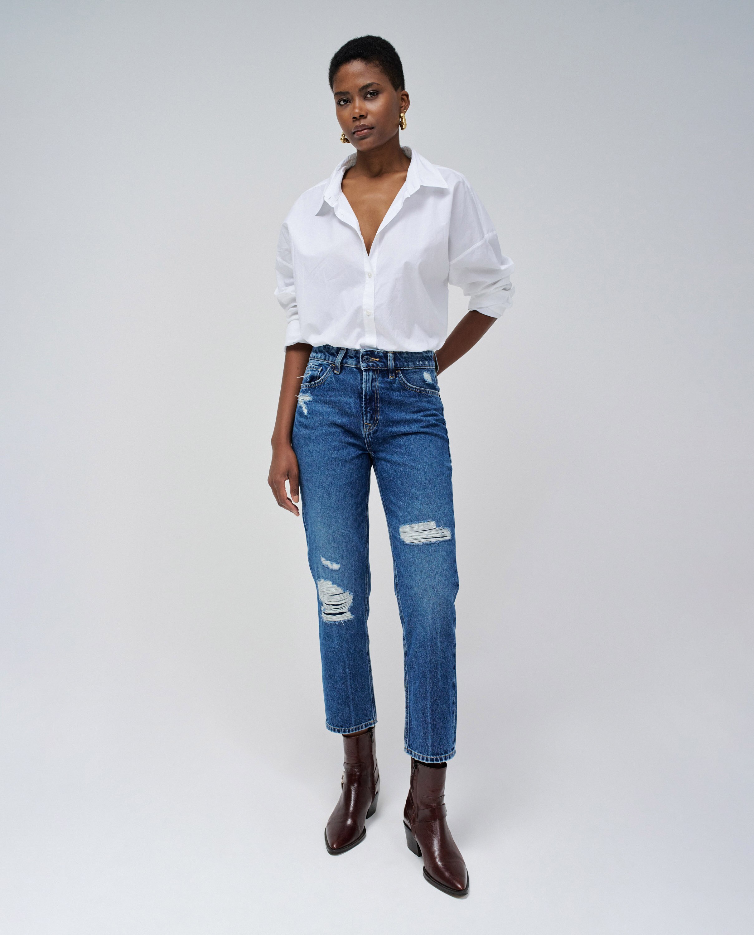 Vaquero recto de mujer True cropped slim de tiro alto con rotos Salsa Jeans El Corte Ingles