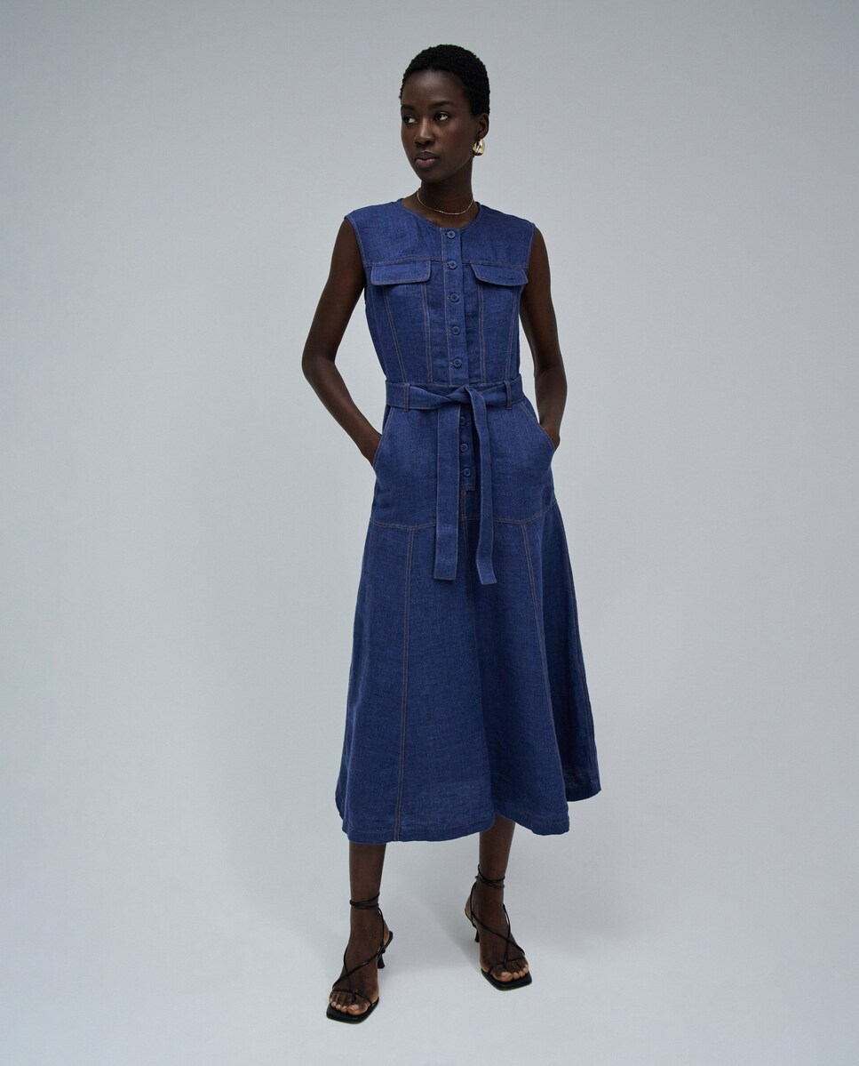 Vestido midi 100% lino con cinturón · Salsa Jeans · El Corte Inglés