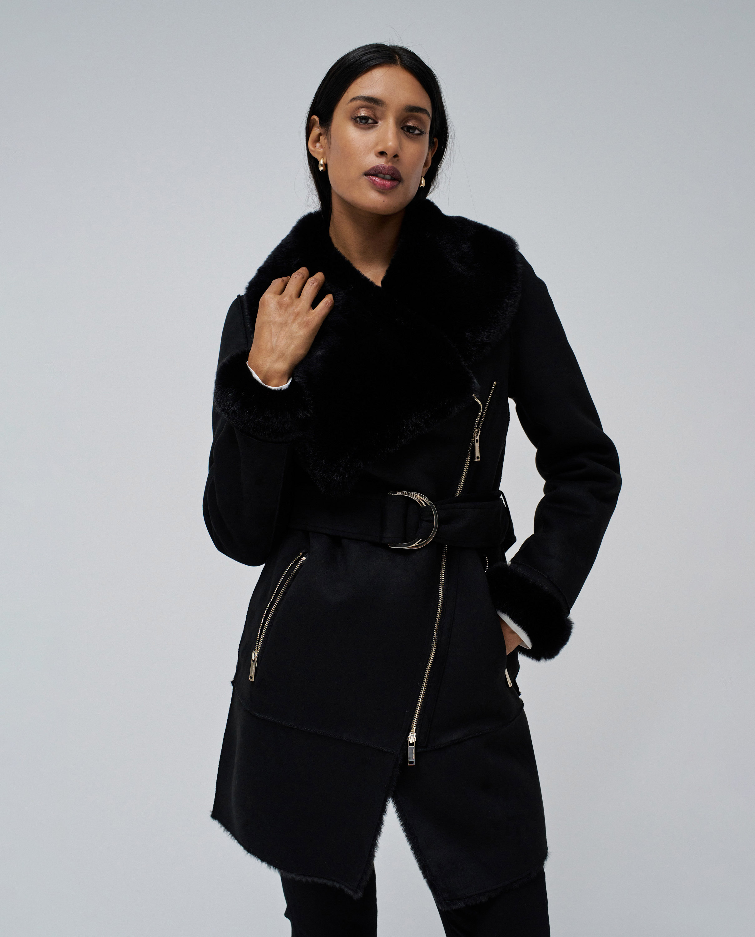 Abrigo de mujer estilo borrego diana - Salsa Jeans - Negro Negro-1