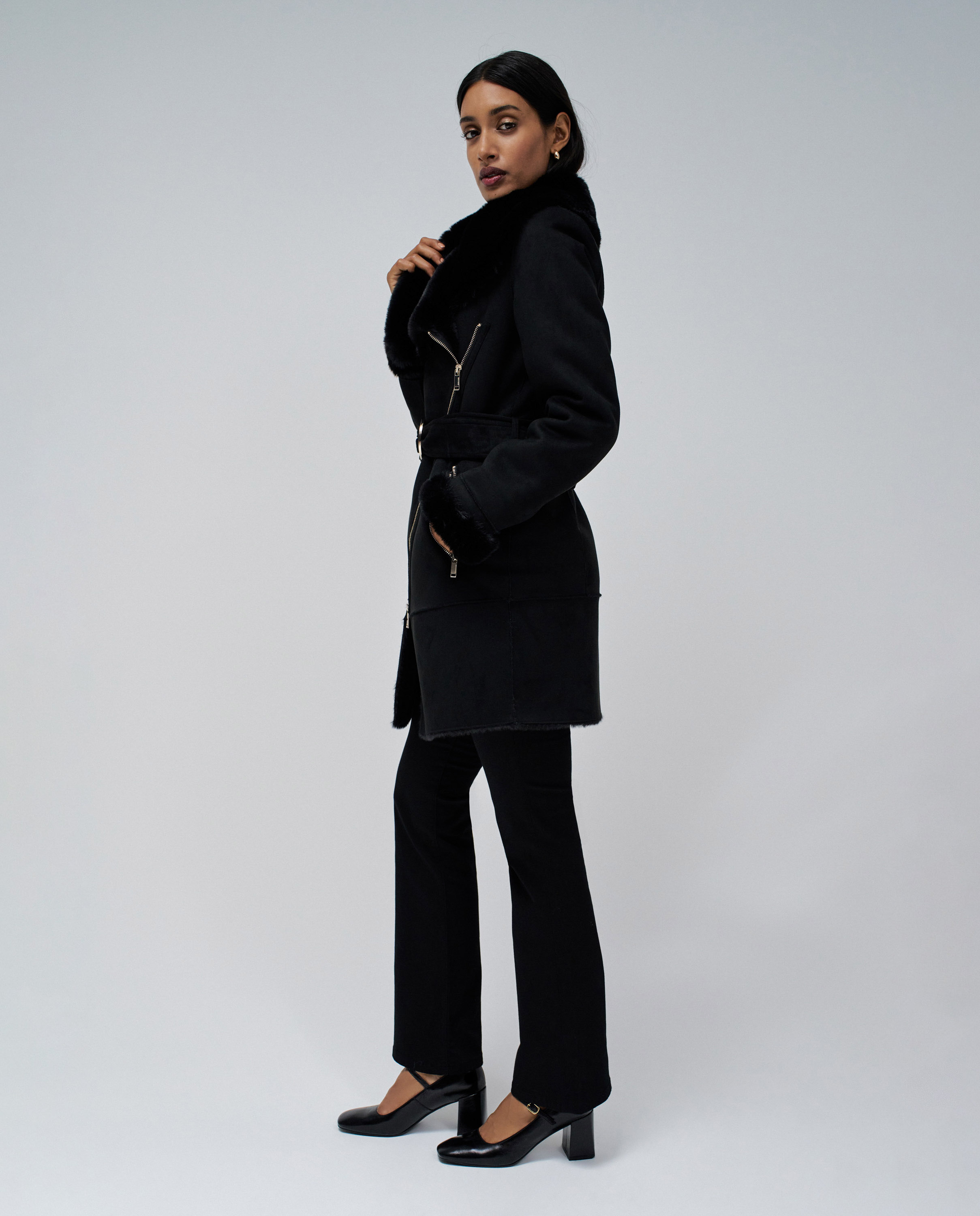Abrigo de mujer estilo borrego diana - Salsa Jeans - Negro Negro-2