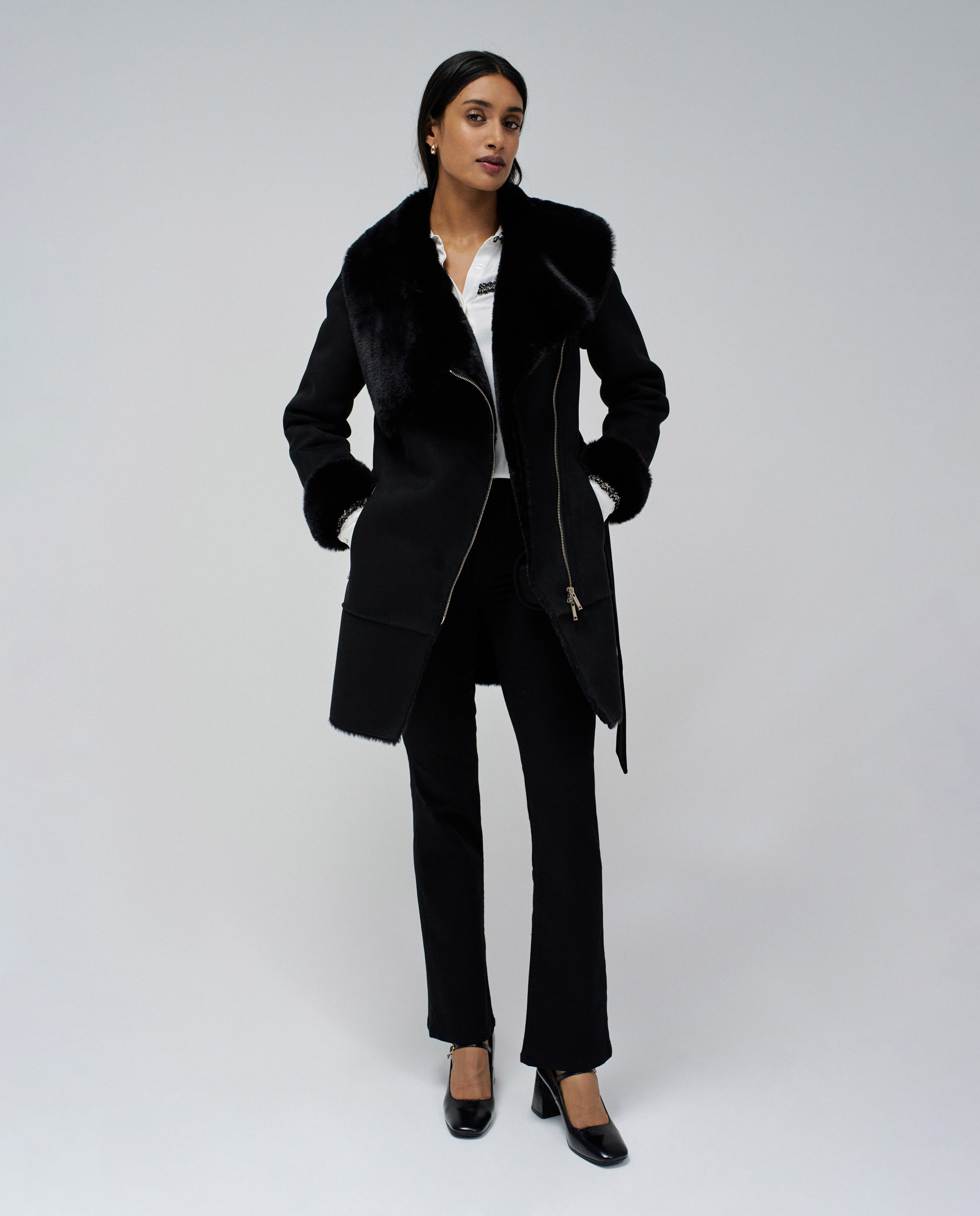 Abrigo de mujer estilo borrego diana - Salsa Jeans - Negro Negro-5