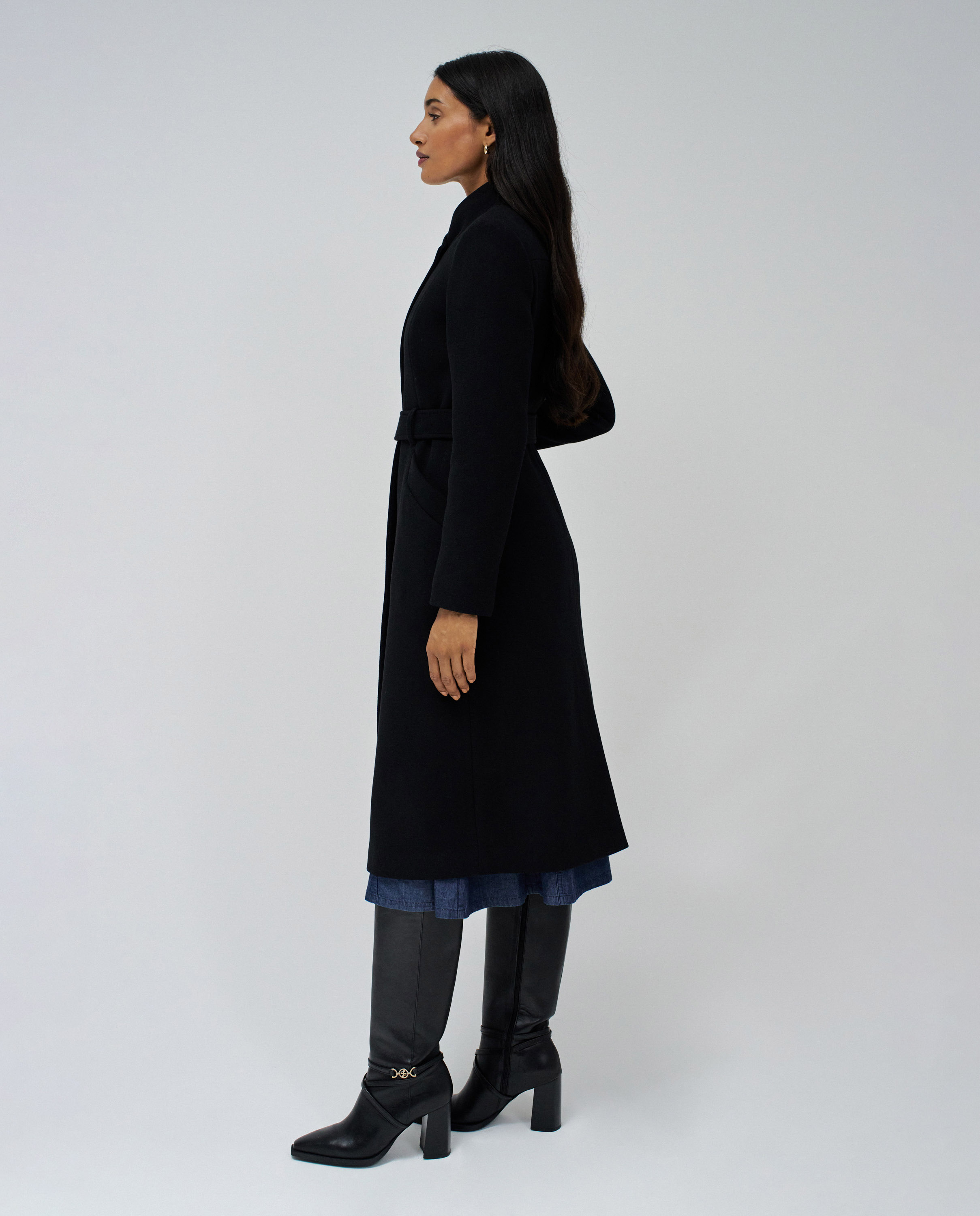 Abrigo de paño grace largo con cinturón de mujer - Salsa Jeans - Negro Negro-2