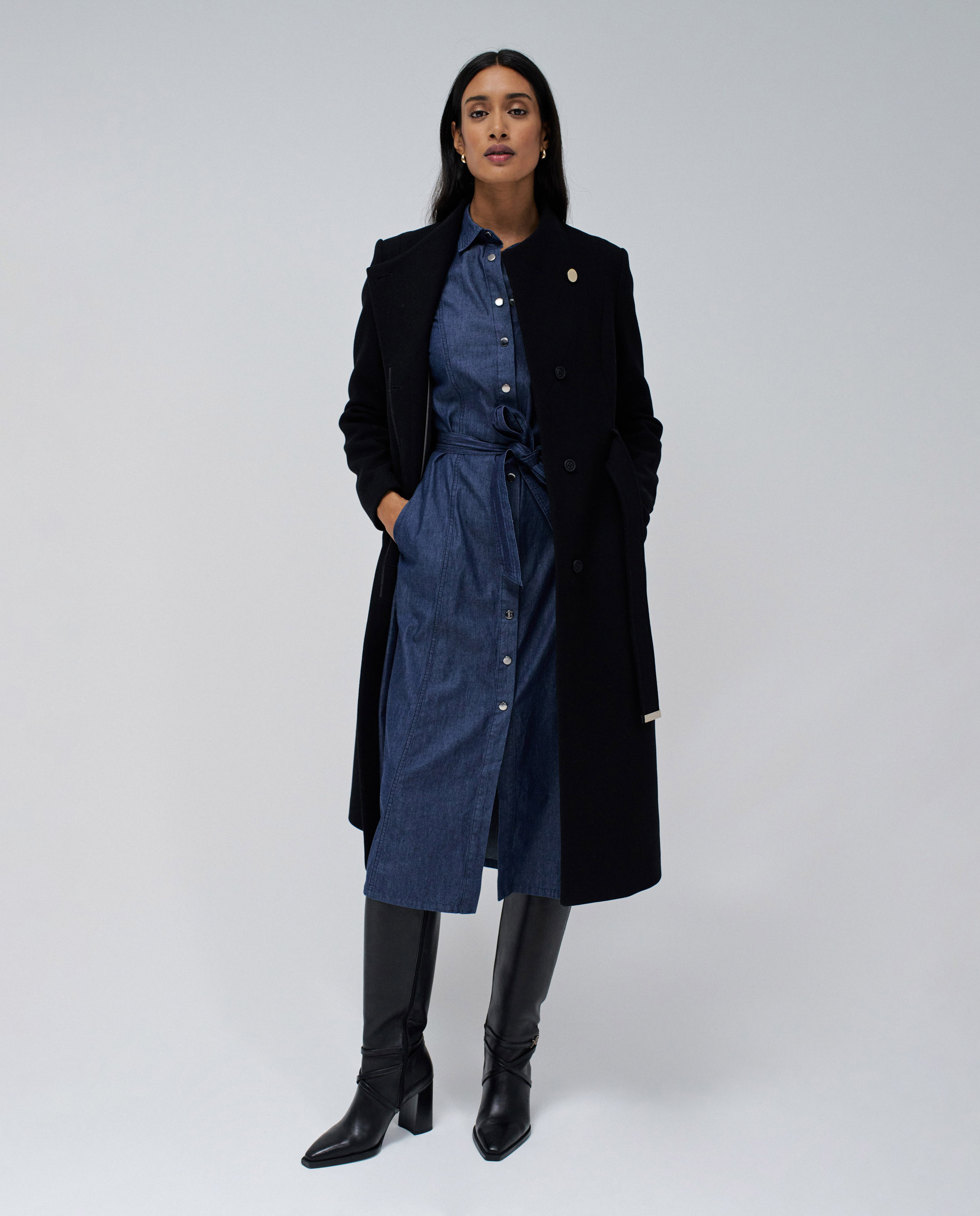 Abrigo de paño grace largo con cinturón de mujer - Salsa Jeans - Negro Negro-5