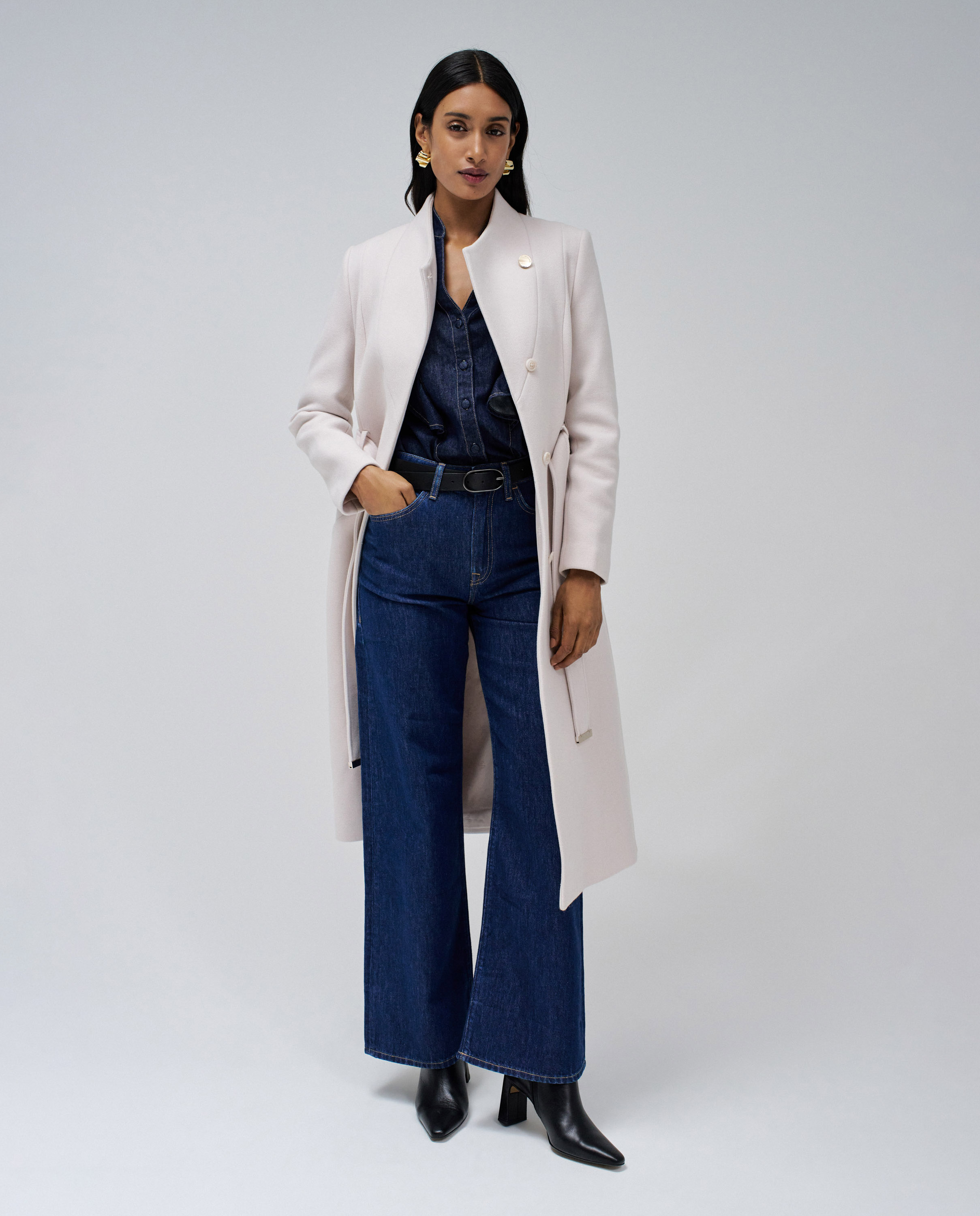 Abrigo de paño grace largo con cinturón de mujer - Salsa Jeans - Madera natural Madera natural-5