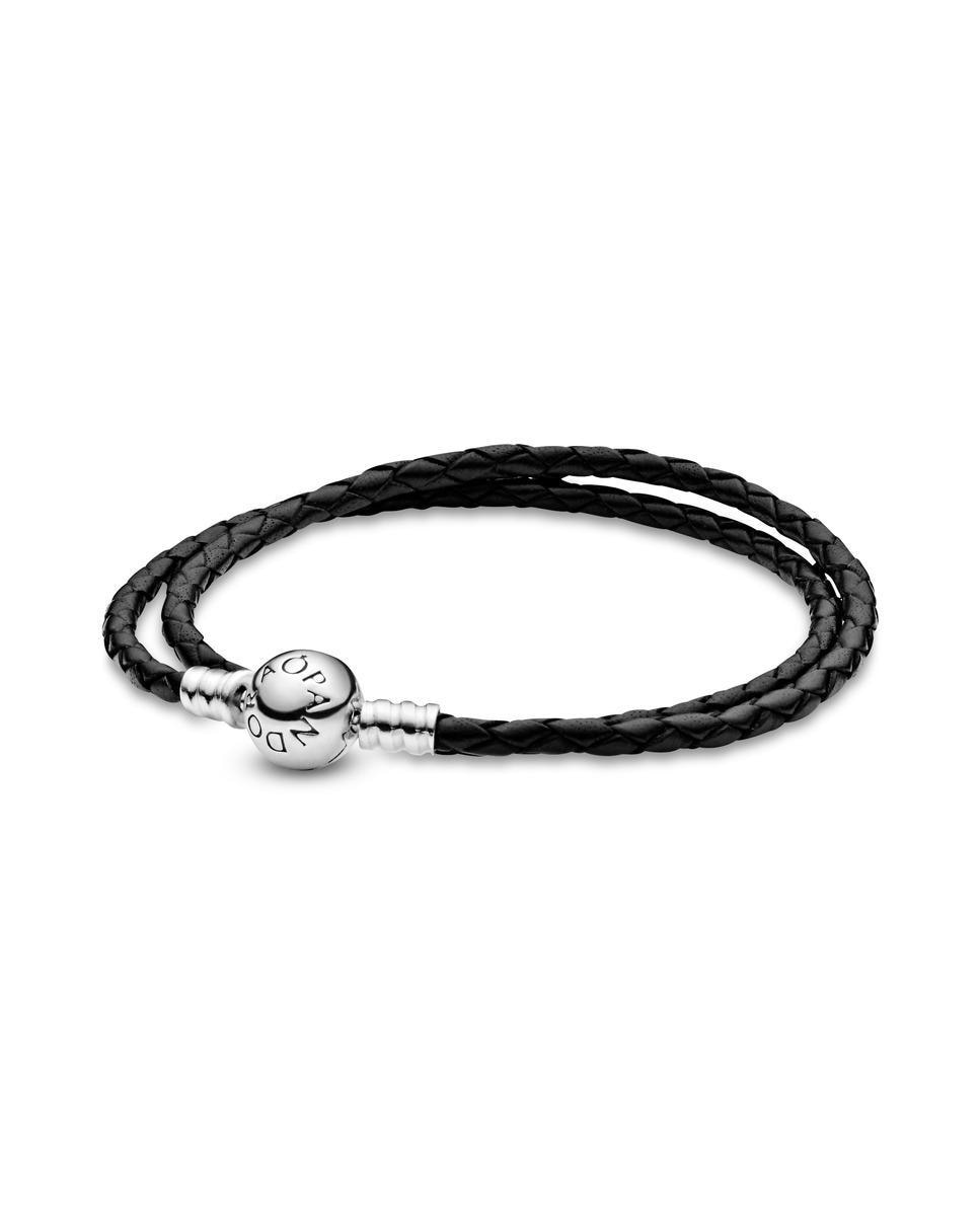 Pulsera moments en cuero trenzado doble - PANDORA - Negro Negro-1