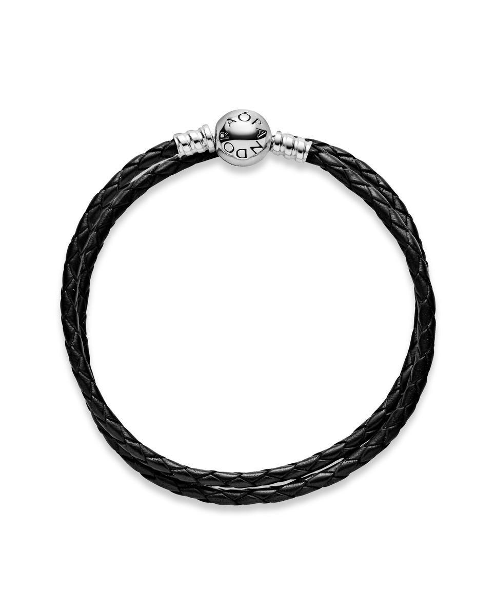 Pulsera moments en cuero trenzado doble - PANDORA - Negro Negro-2