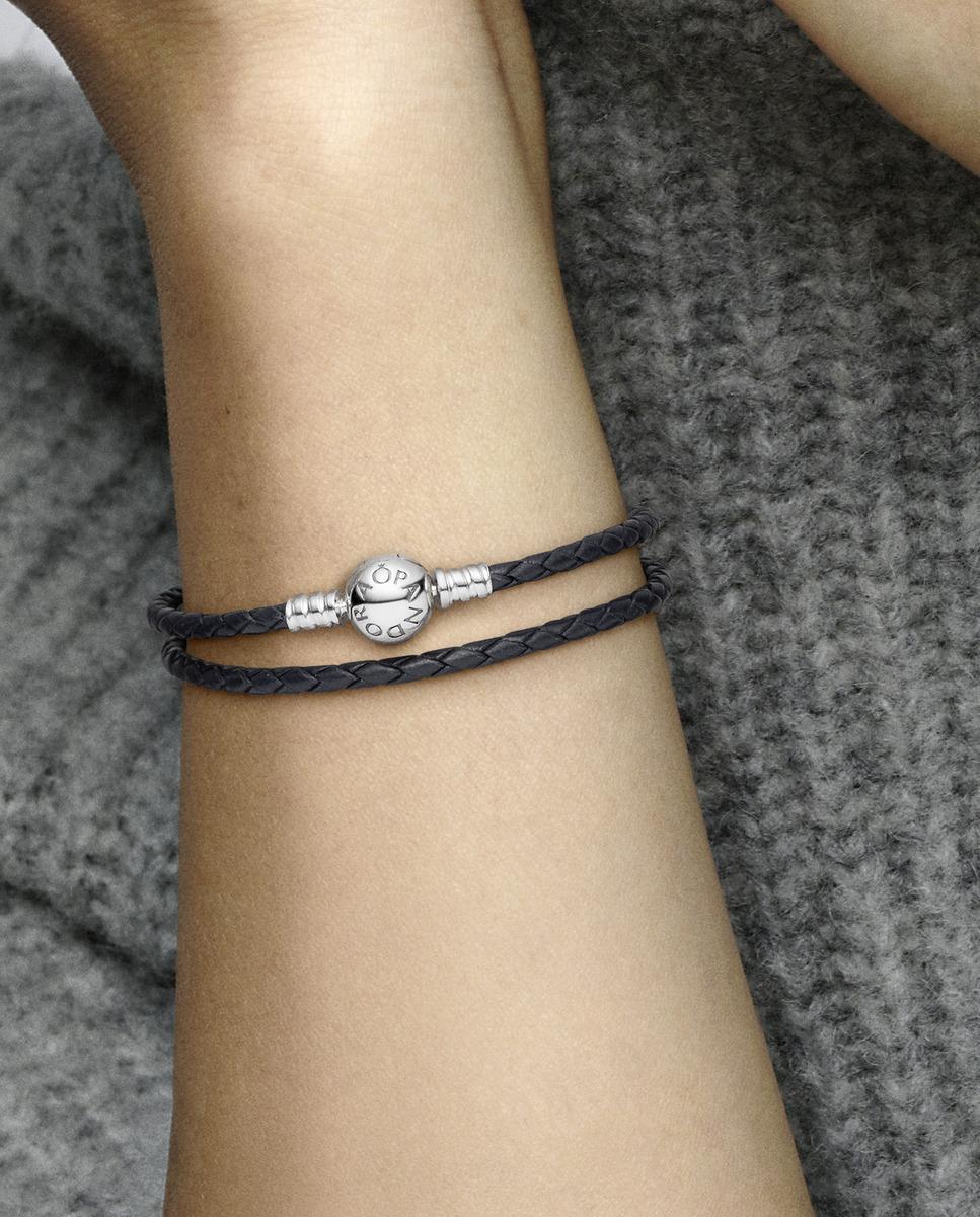 Pulsera moments en cuero trenzado doble - PANDORA - Negro Negro-3