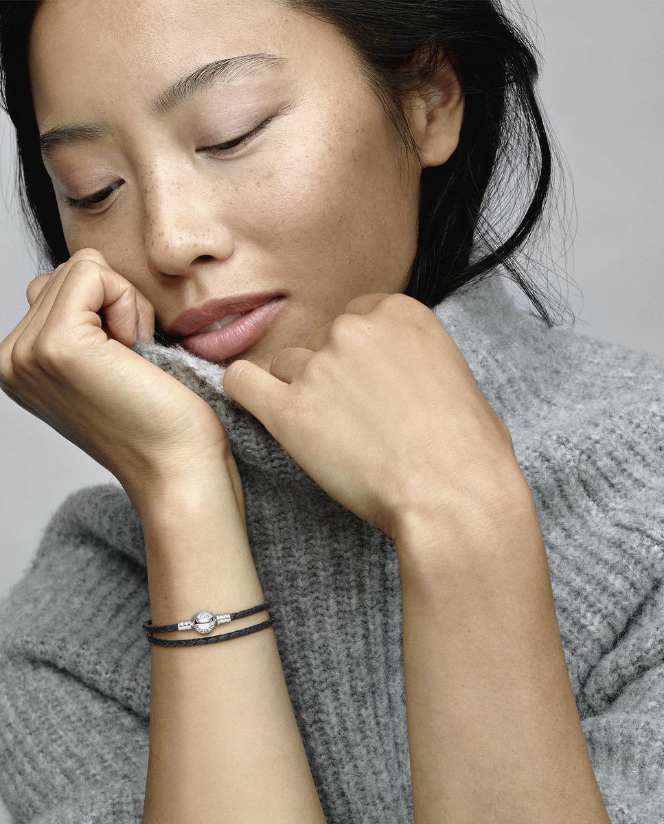 Pulsera moments en cuero trenzado doble - PANDORA - Negro Negro-4