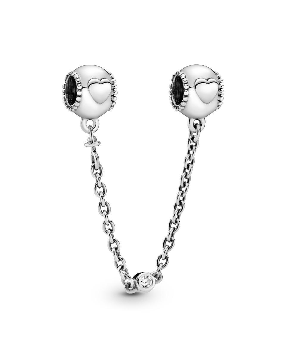Cadena de Seguridad en plata de ley Corazones Ocultos - PANDORA - Blanco Blanco-1